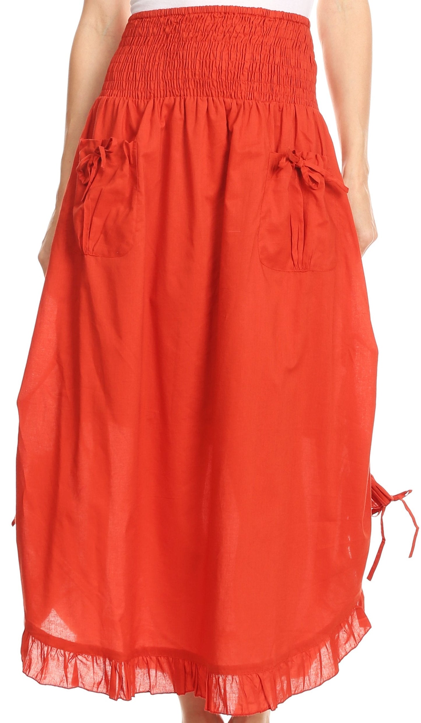 Sakkas Coco Long Cotton Ruffle Skirt with Pockets and Elastic Waistband - Concordia Style Boutique