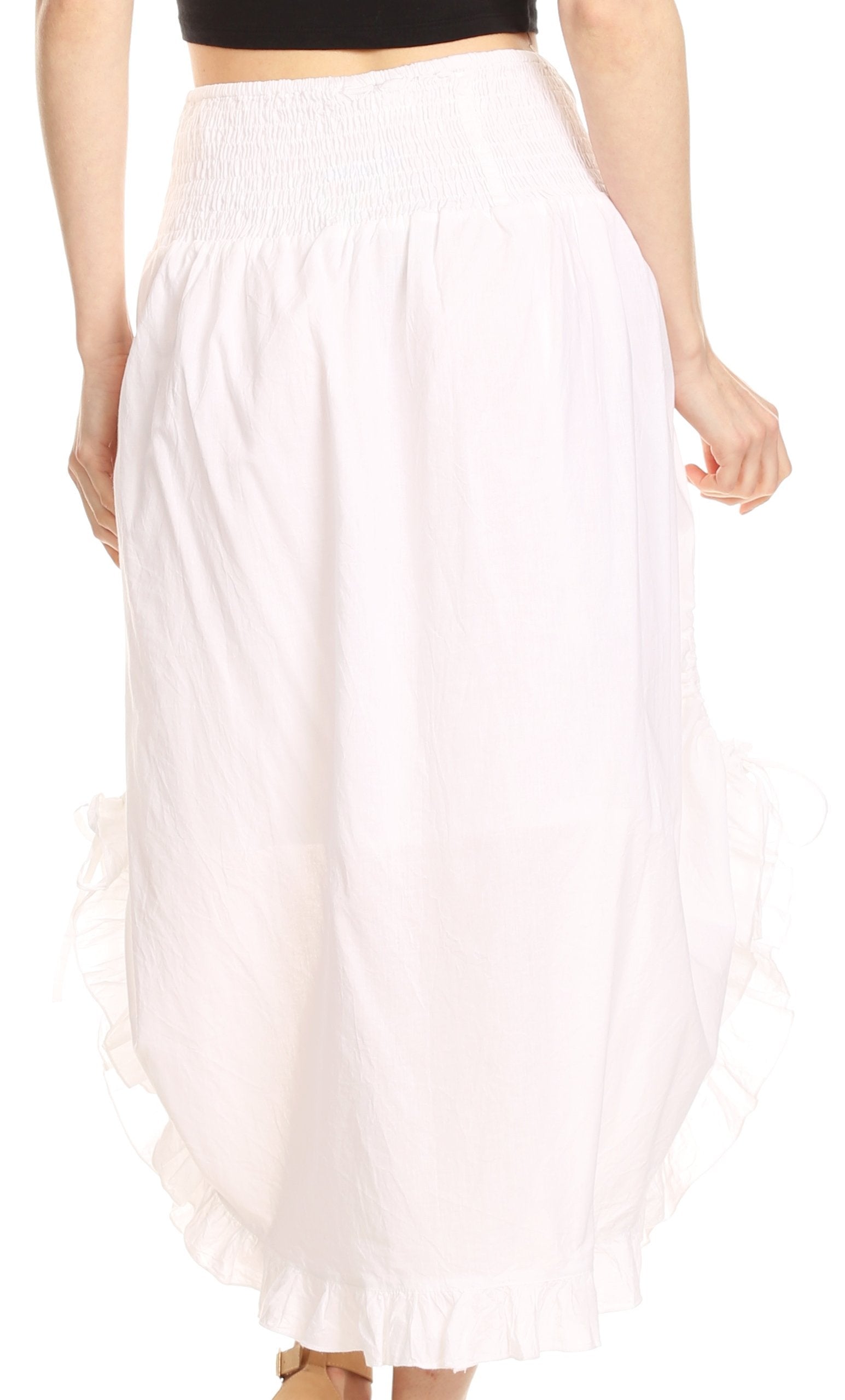 Sakkas Coco Long Cotton Ruffle Skirt with Pockets and Elastic Waistband - Concordia Style Boutique