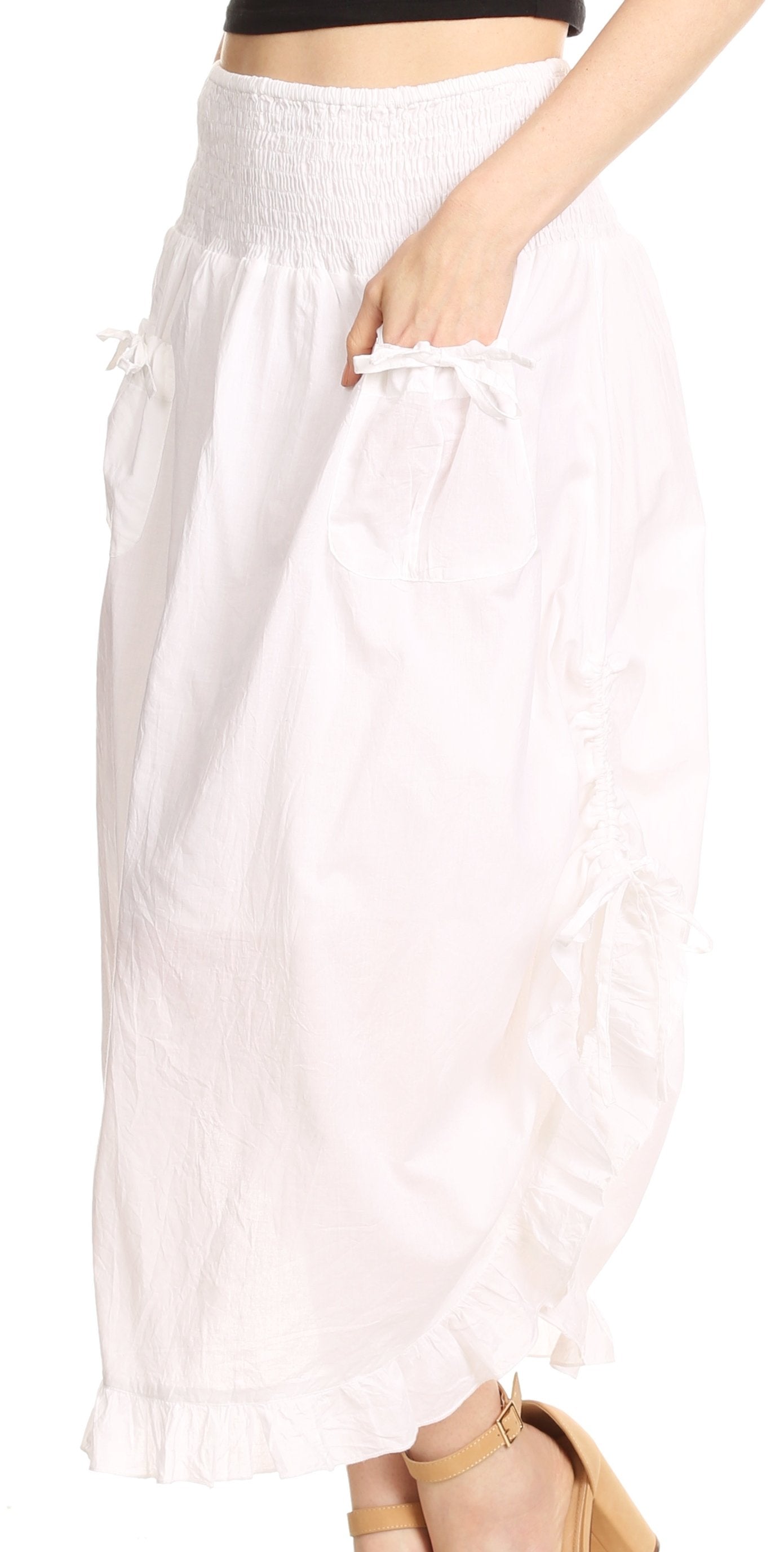 Sakkas Coco Long Cotton Ruffle Skirt with Pockets and Elastic Waistband - Concordia Style Boutique