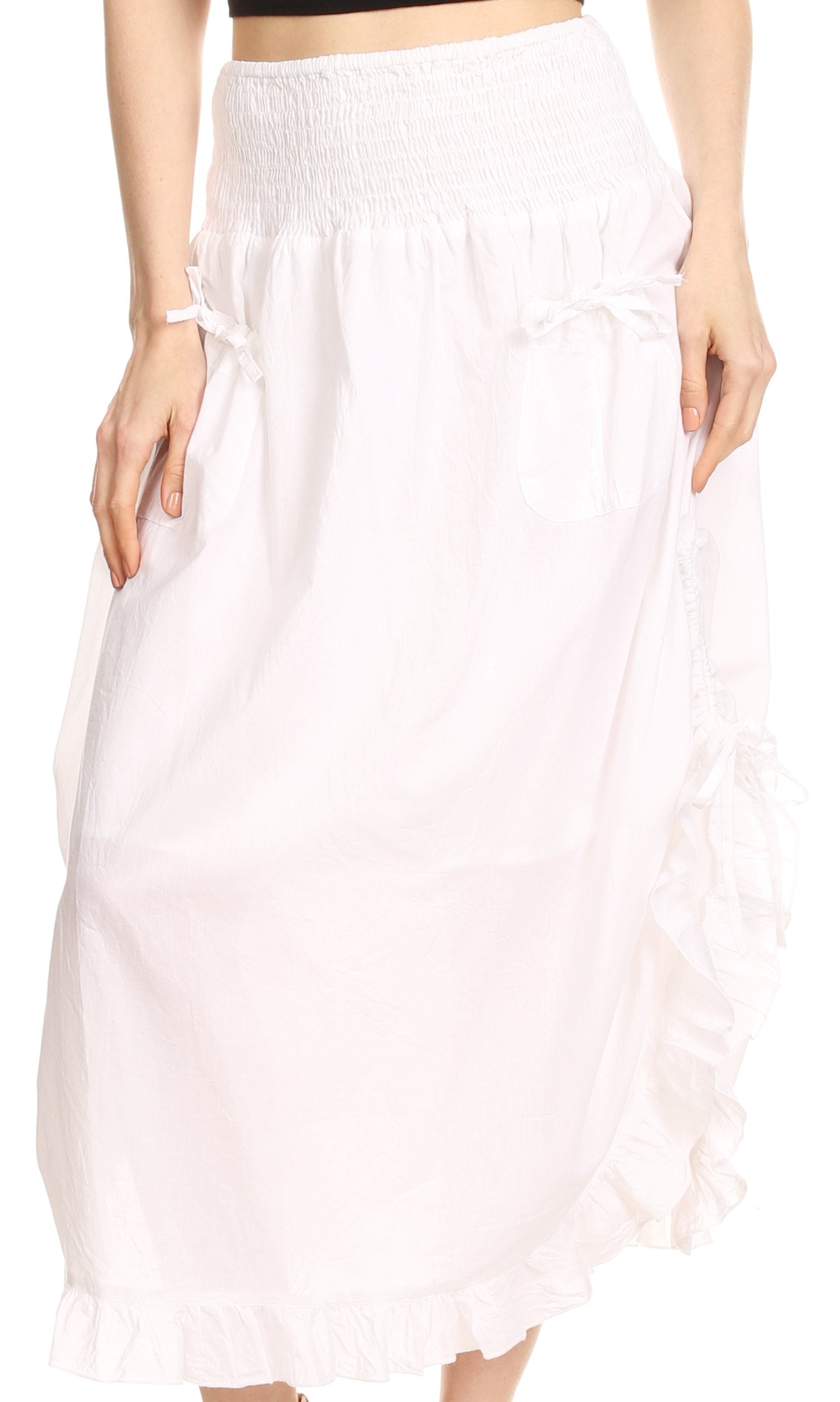 Sakkas Coco Long Cotton Ruffle Skirt with Pockets and Elastic Waistband - Concordia Style Boutique