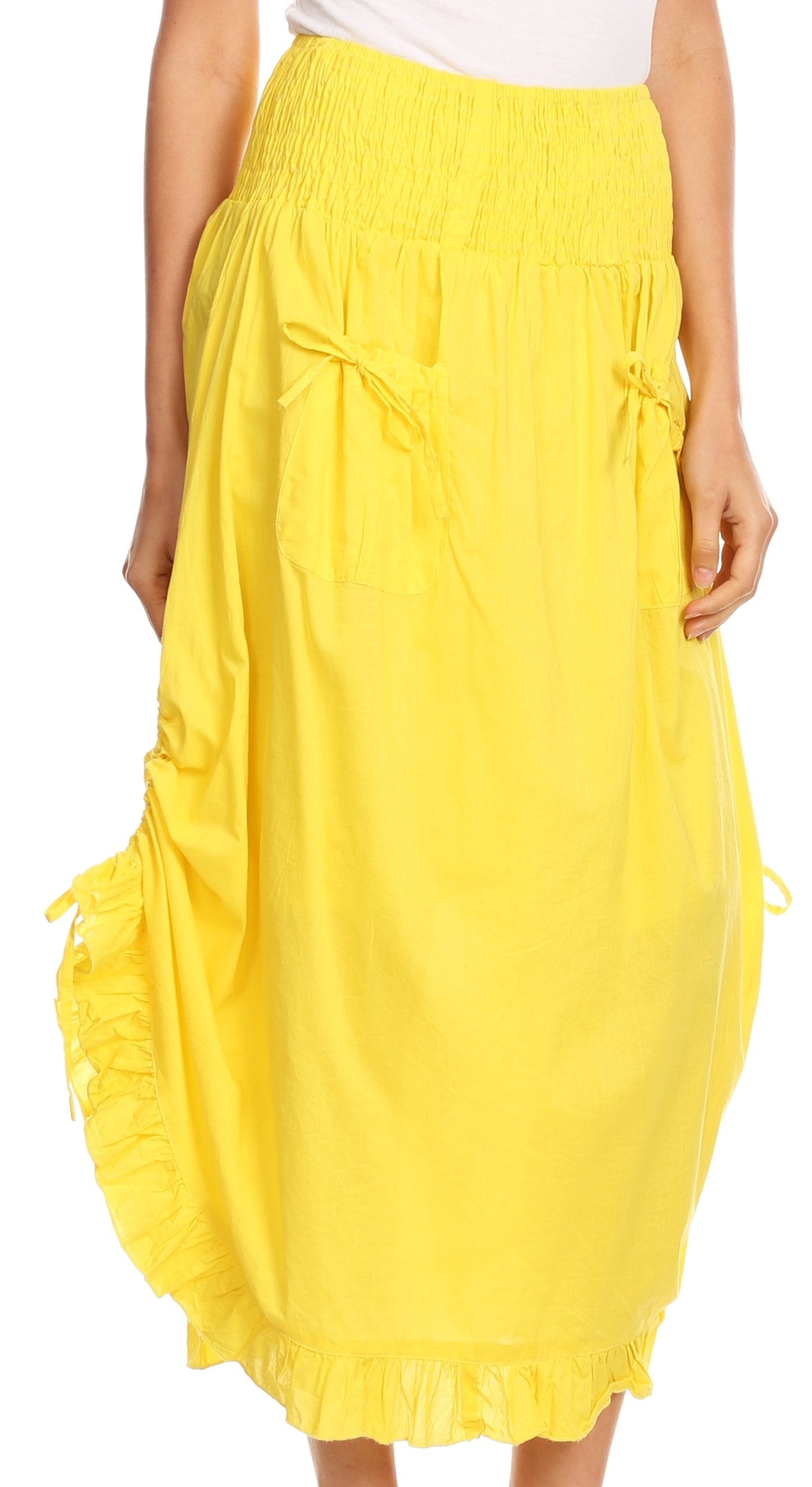 Sakkas Coco Long Cotton Ruffle Skirt with Pockets and Elastic Waistband - Concordia Style Boutique