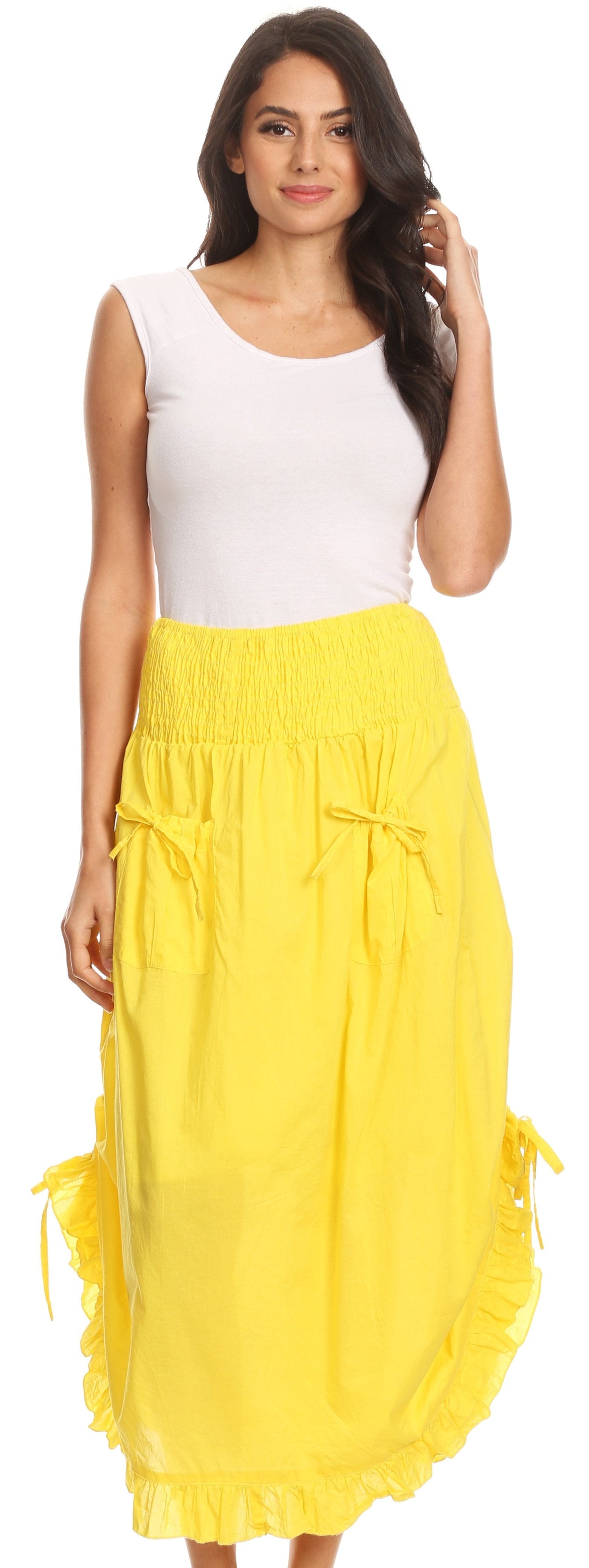 Sakkas Coco Long Cotton Ruffle Skirt with Pockets and Elastic Waistband - Concordia Style Boutique