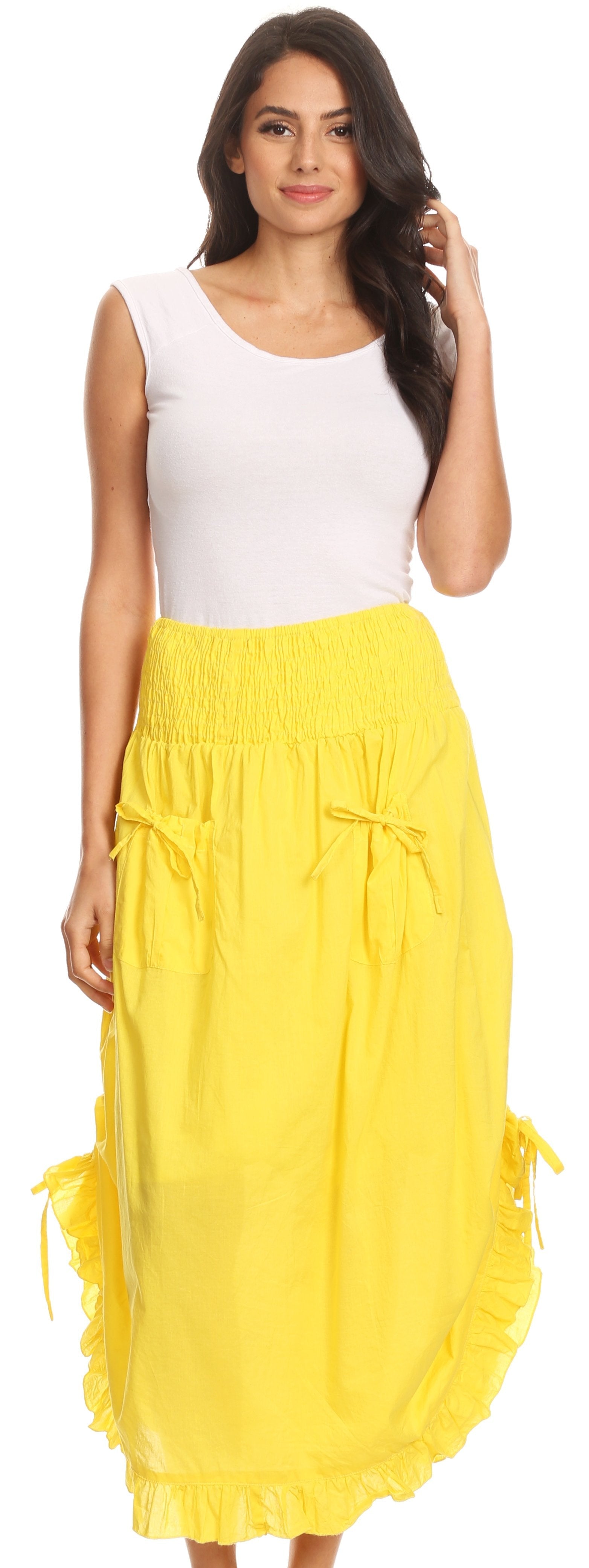 Sakkas Coco Long Cotton Ruffle Skirt with Pockets and Elastic Waistband - Concordia Style Boutique