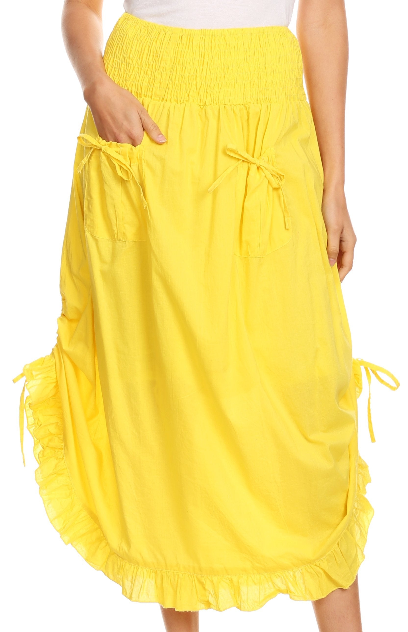 Sakkas Coco Long Cotton Ruffle Skirt with Pockets and Elastic Waistband - Concordia Style Boutique