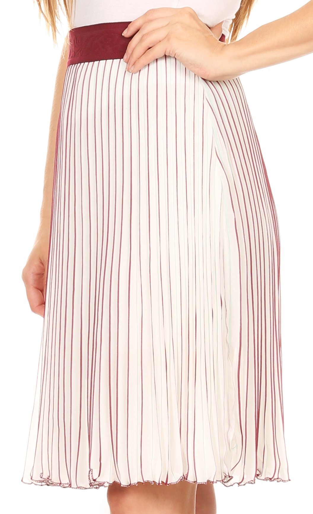 Sakkas Amira Accordion Pleated Midi Crepe Slim Skirt with Elastic Waist - Concordia Style Boutique