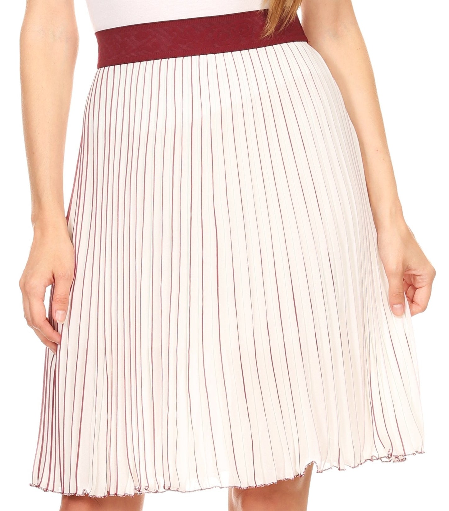 Sakkas Amira Accordion Pleated Midi Crepe Slim Skirt with Elastic Waist - Concordia Style Boutique