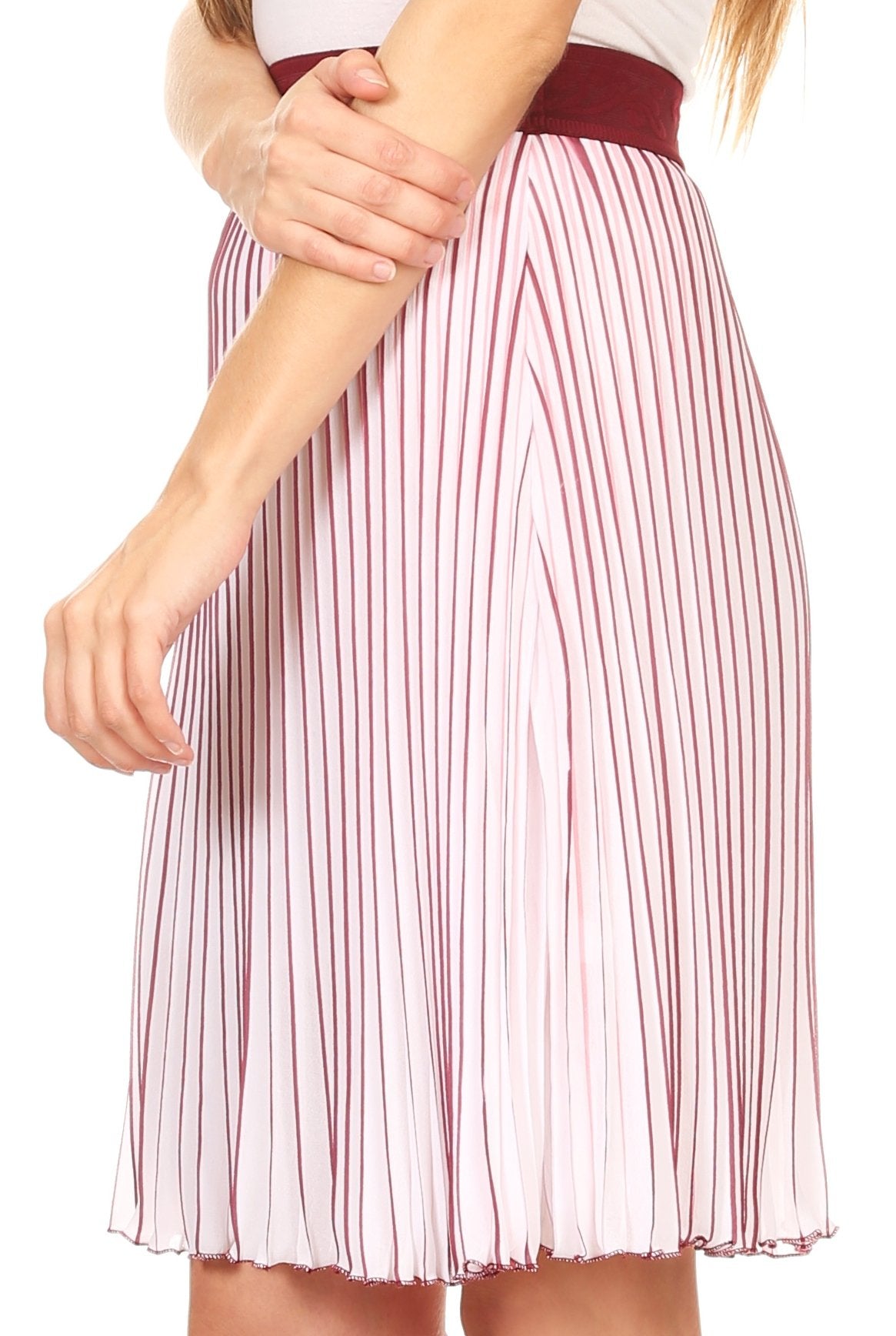 Sakkas Amira Accordion Pleated Midi Crepe Slim Skirt with Elastic Waist - Concordia Style Boutique