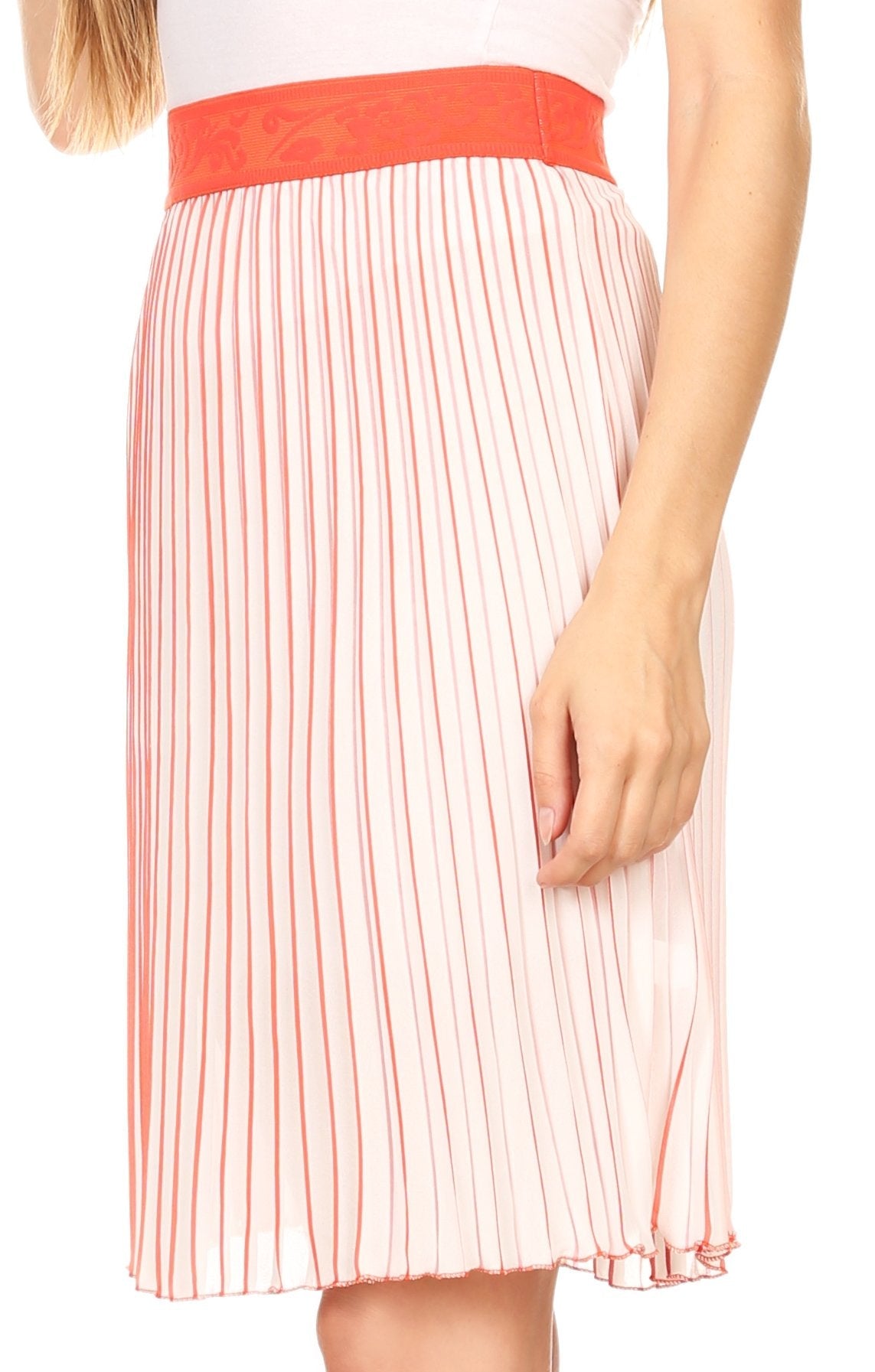 Sakkas Amira Accordion Pleated Midi Crepe Slim Skirt with Elastic Waist - Concordia Style Boutique