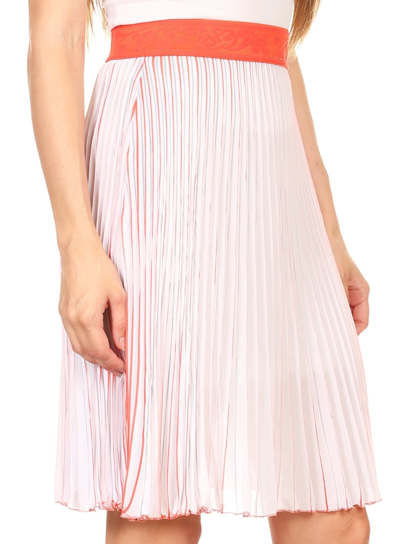 Sakkas Amira Accordion Pleated Midi Crepe Slim Skirt with Elastic Waist - Concordia Style Boutique