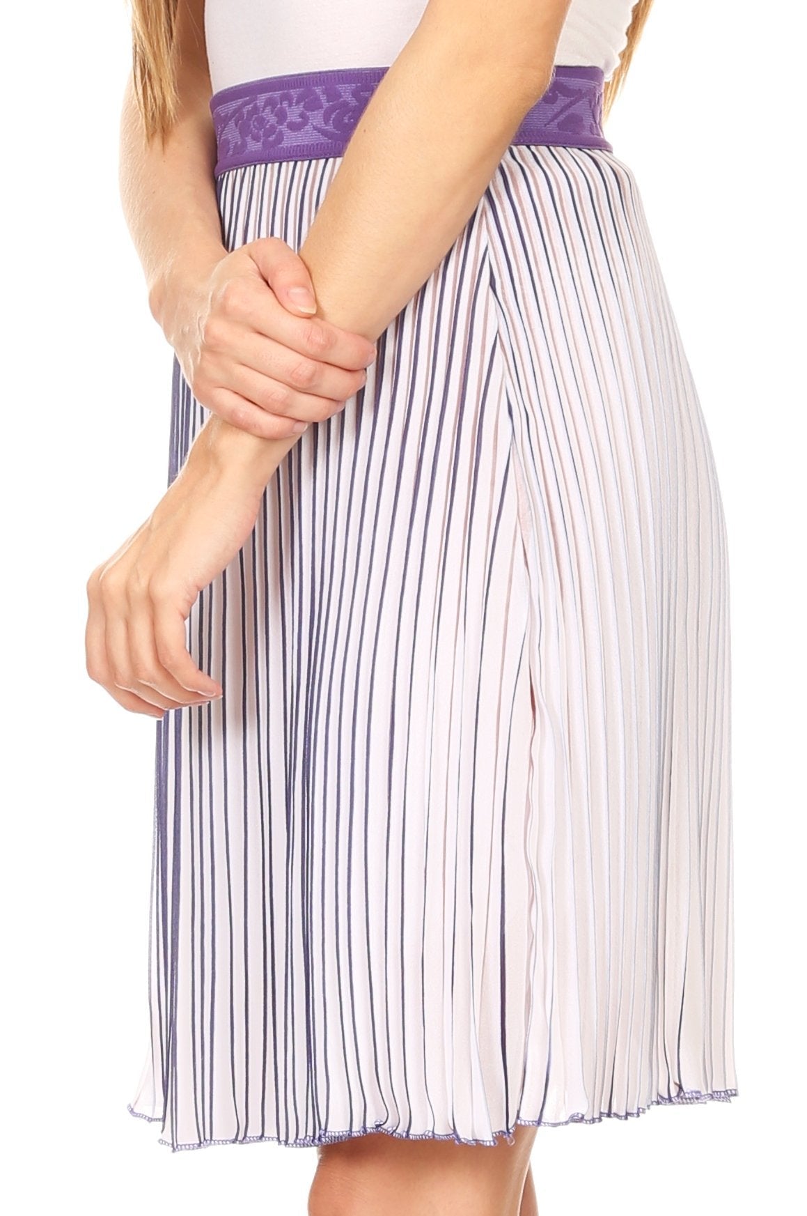 Sakkas Amira Accordion Pleated Midi Crepe Slim Skirt with Elastic Waist - Concordia Style Boutique
