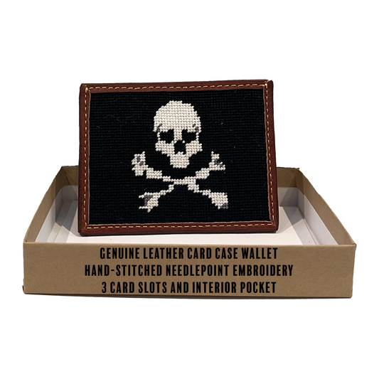 Skull and Crossbones Needlepoint  Card Case  Wallet