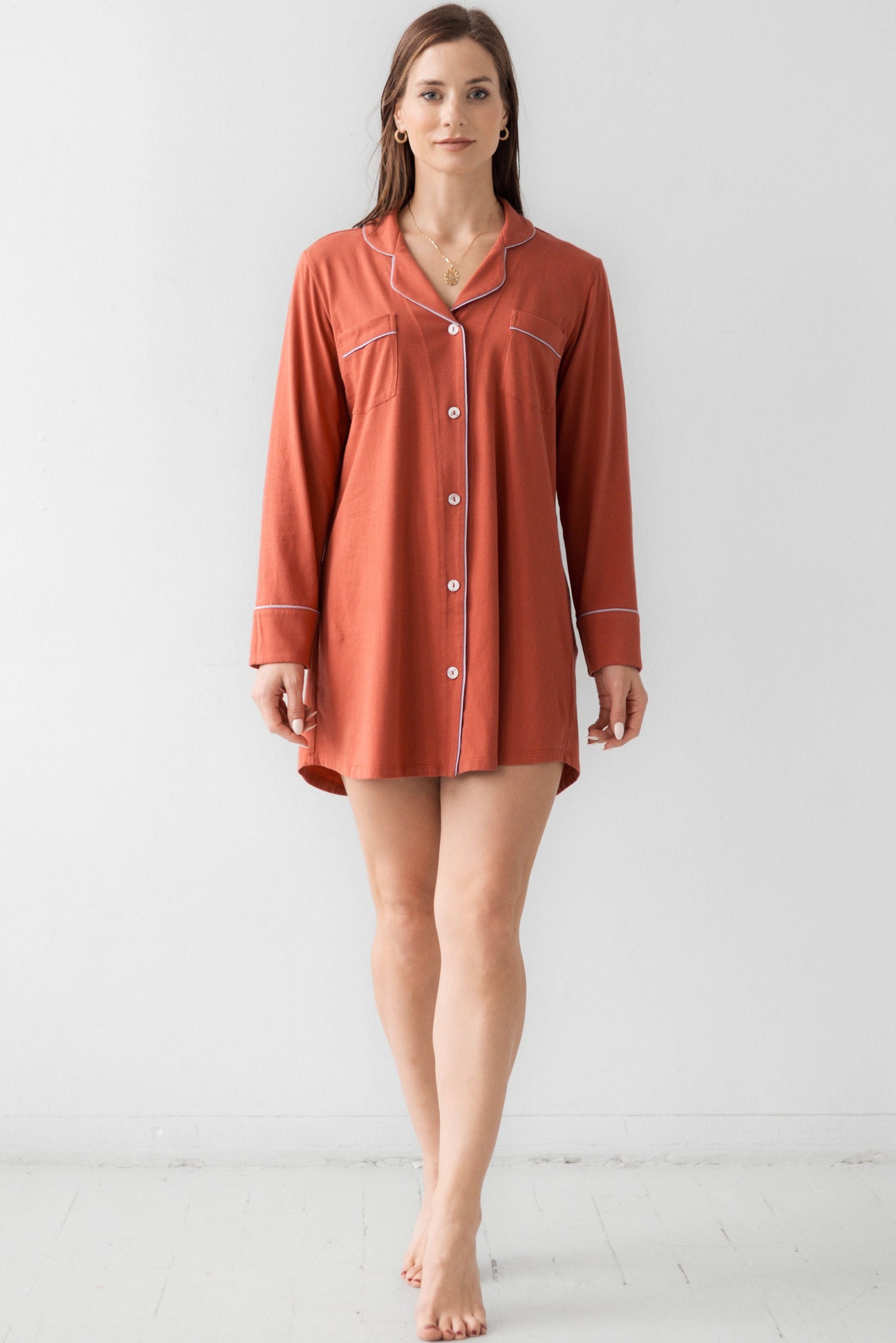 SALUA Classic Luxury Sleep Shirt in Brushed Pima Cotton