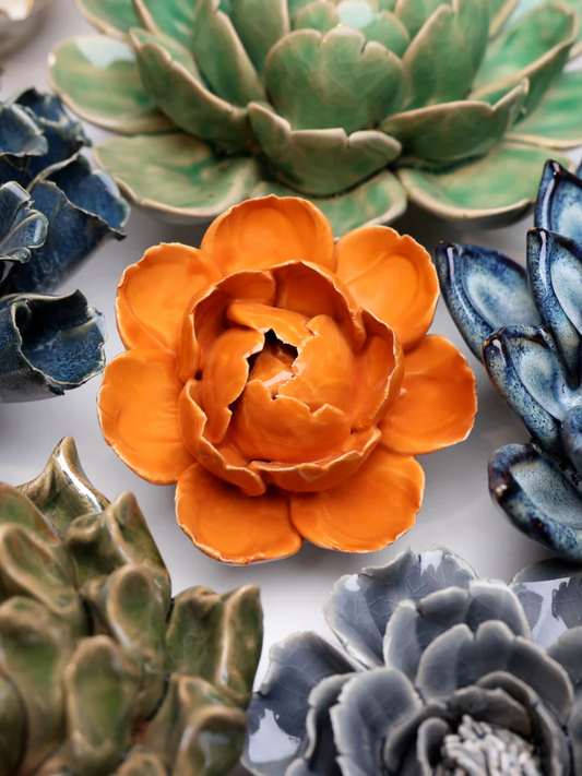 Ceramic Small Orange Peony Flower