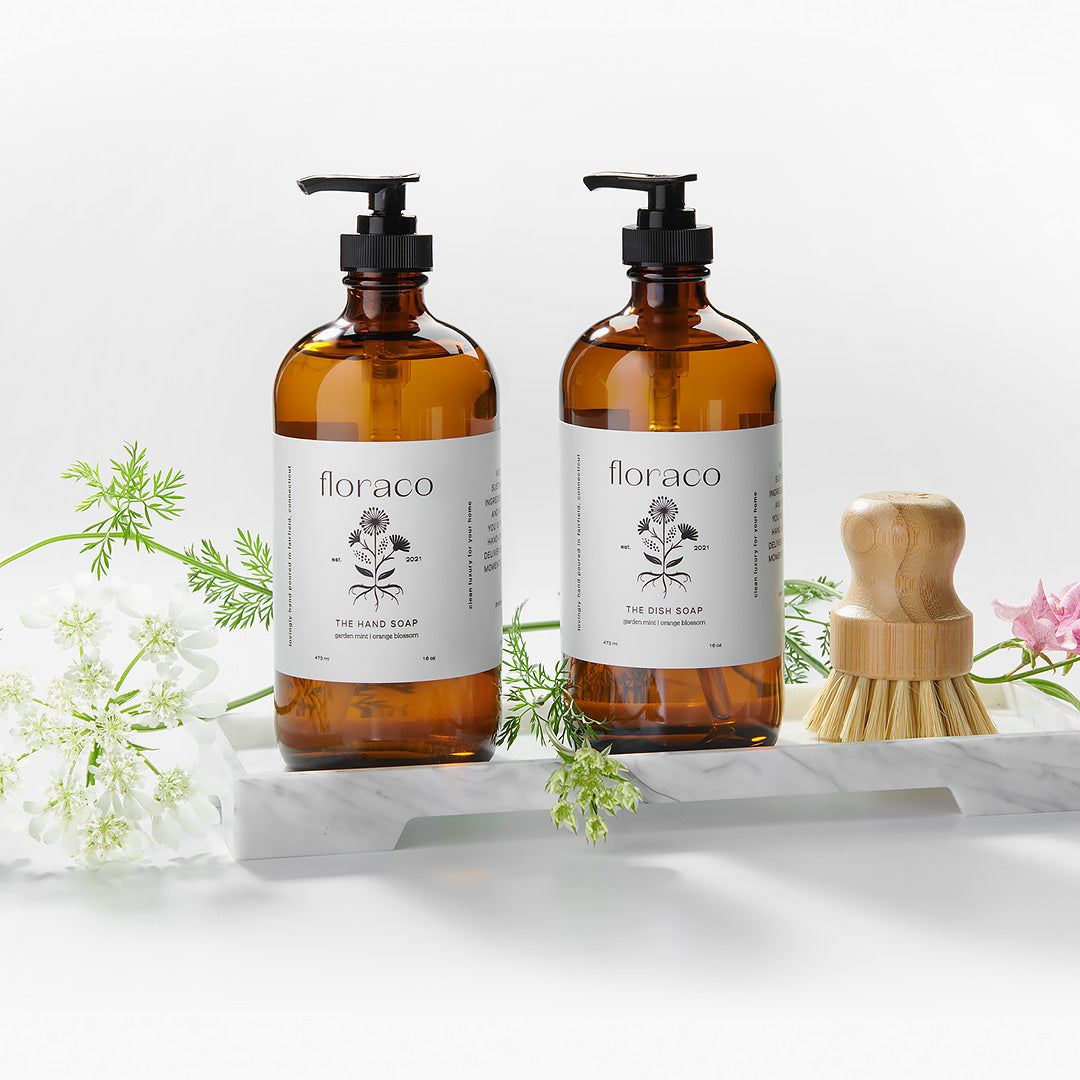 Magnolia Mint Refillable Glass Hand Soap: Wild Mint, Orange Blossom, Eucalyptus, Lemon, Mint + Tomato Leaf Scented