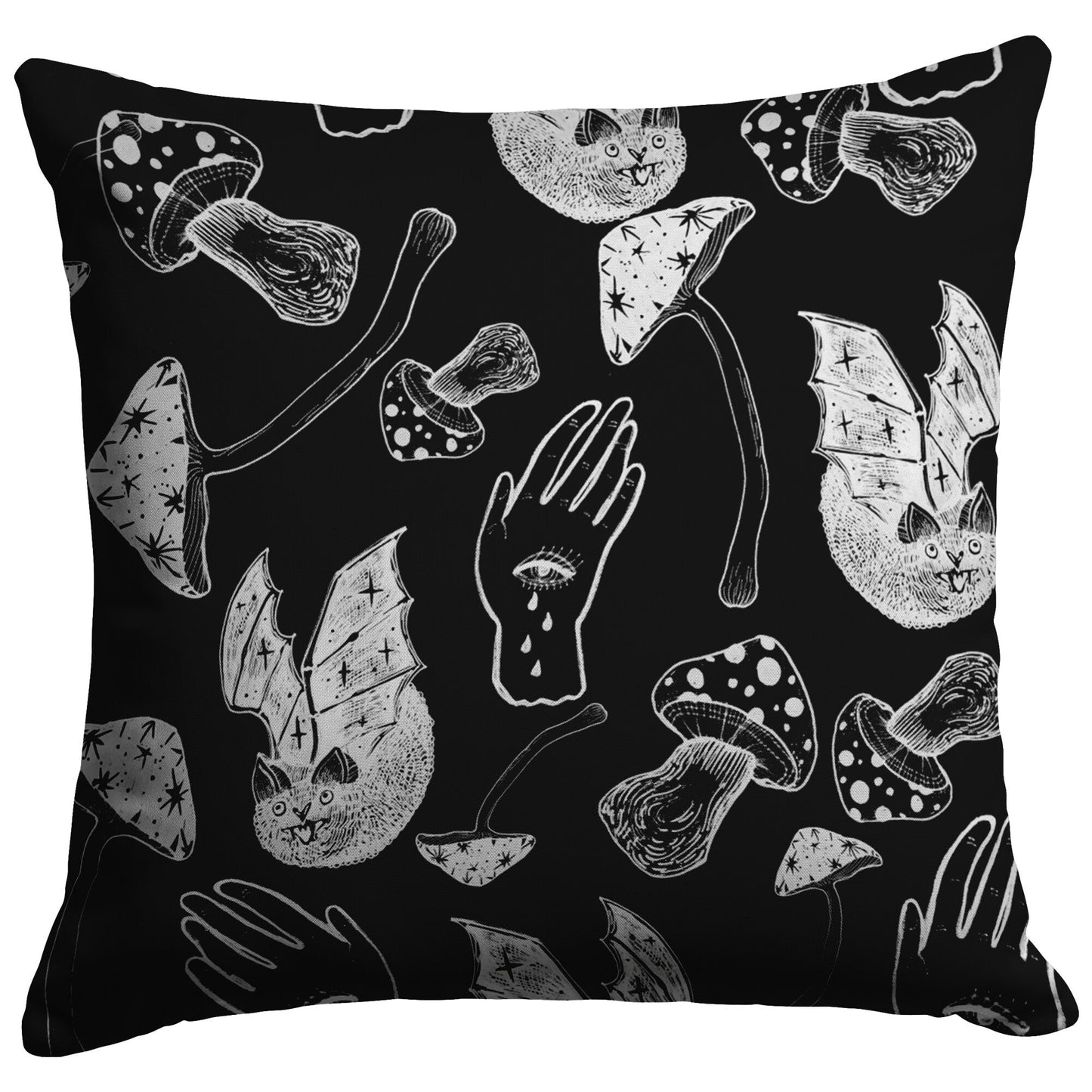 "Spooky Spells, Bats, and Mushrooms" Throw Pillow