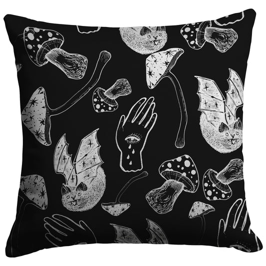 "Spooky Spells, Bats, and Mushrooms" Throw Pillow