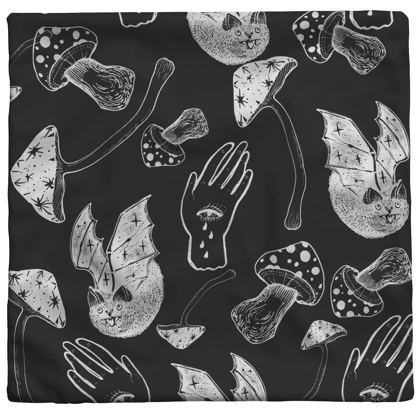 "Spooky Spells, Bats, and Mushrooms" Throw Pillow