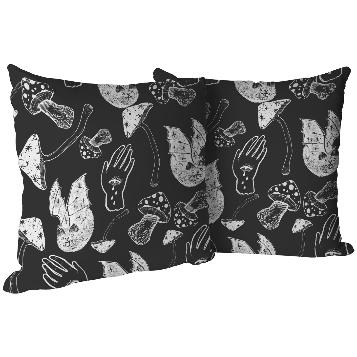 "Spooky Spells, Bats, and Mushrooms" Throw Pillow