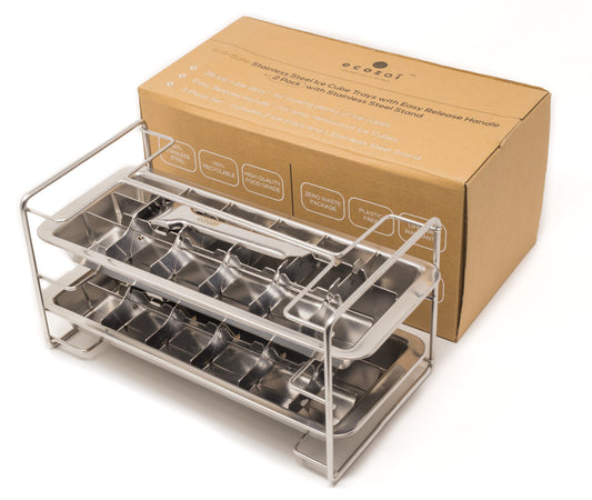 Stainless Steel Ice Cube Trays with Easy Release Handle, 2 Pack with Rack - Concordia Style Boutique
