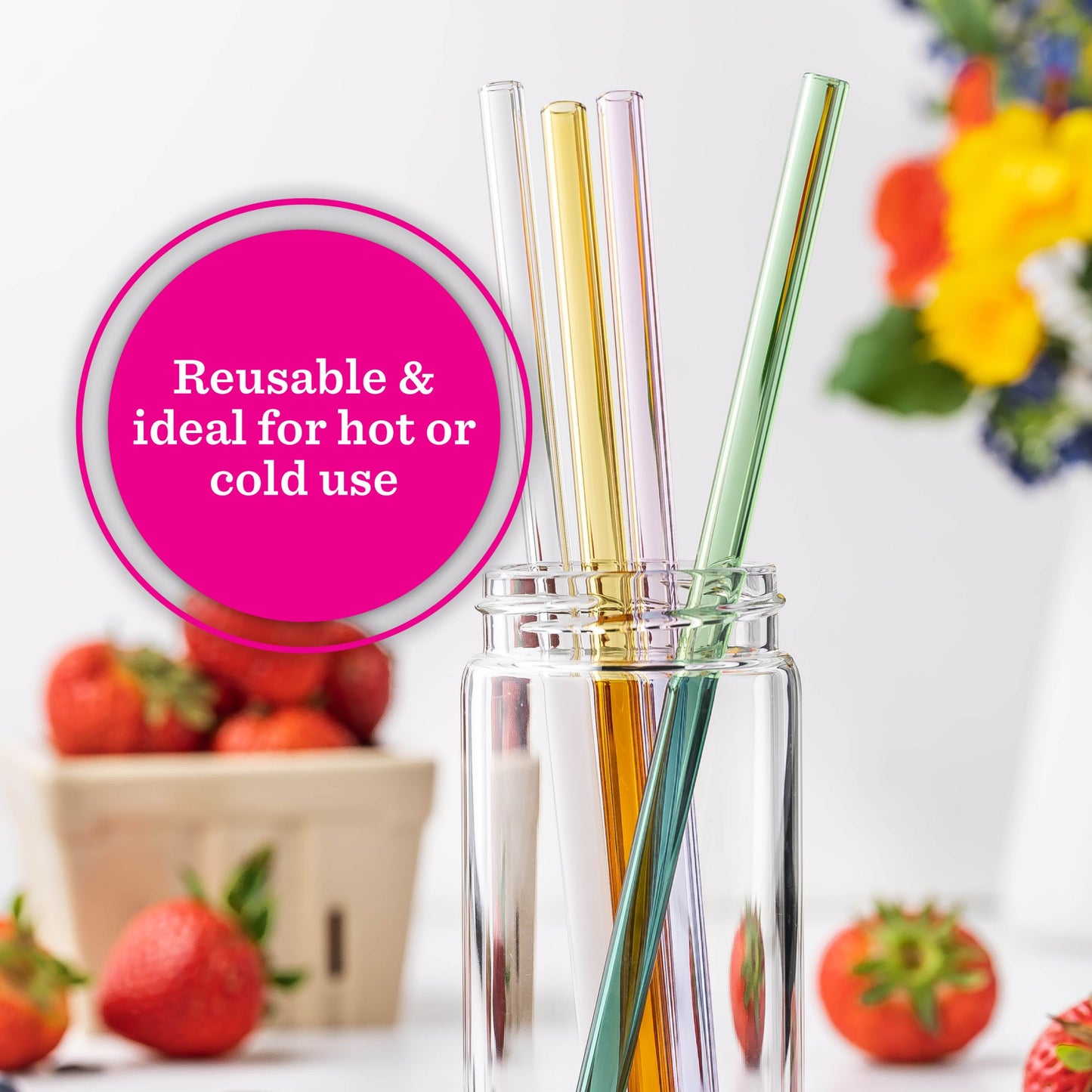 Two-Toned Juice and Smoothie Glass Straws, Set of 4