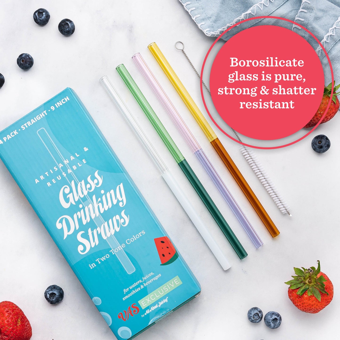 Two-Toned Juice and Smoothie Glass Straws, Set of 4