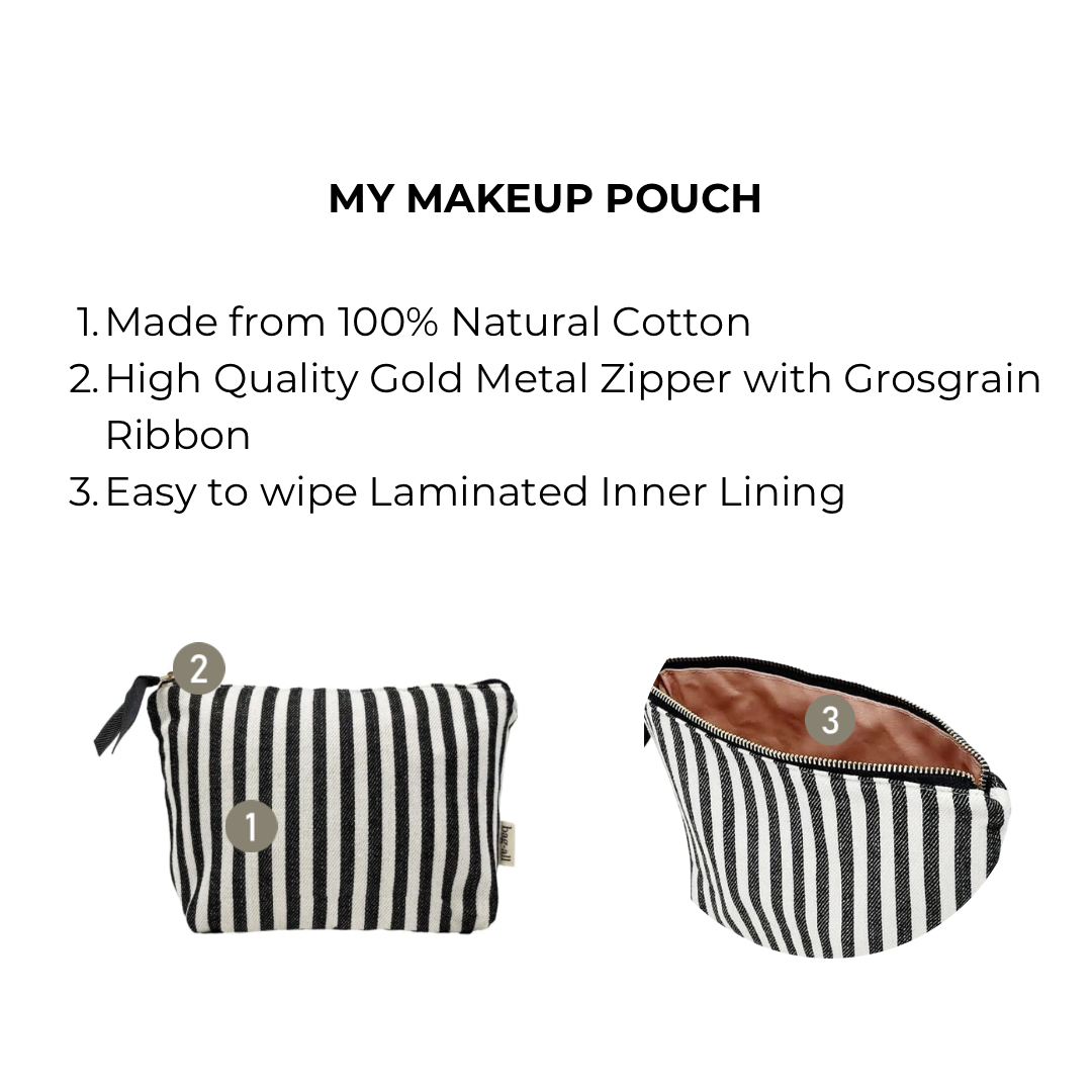Striped Makeup Pouch, Coated Pink Lining - Concordia Style Boutique
