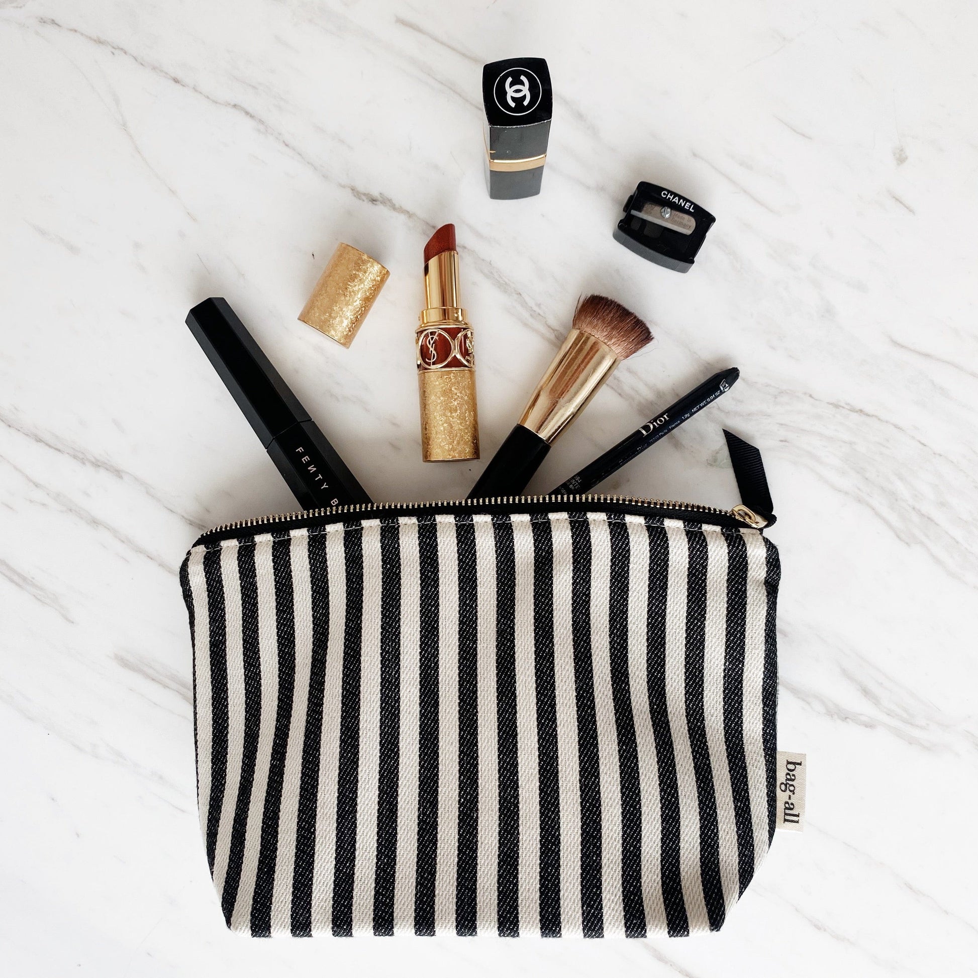Striped Makeup Pouch, Coated Pink Lining - Concordia Style Boutique