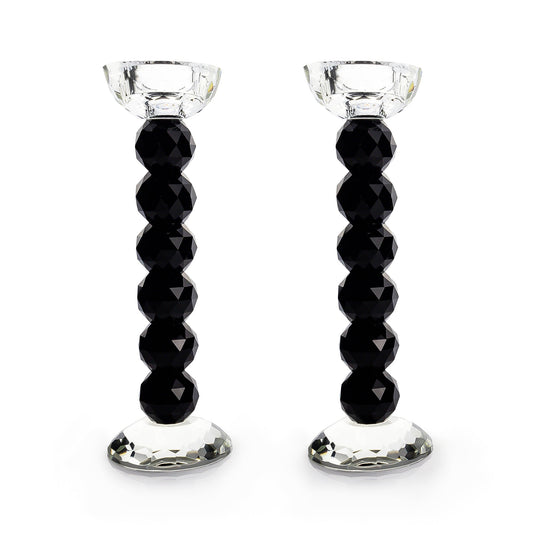 Pair of 10” Two Tone Crystal Ball Candlesticks