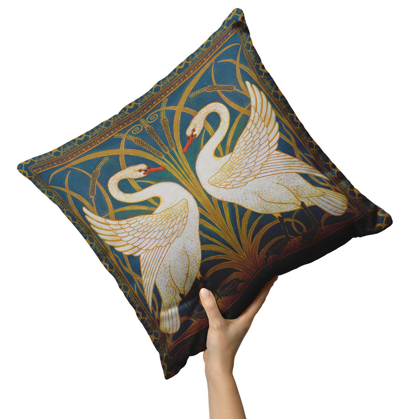 "Swan, Rush and Iris" Throw Pillow