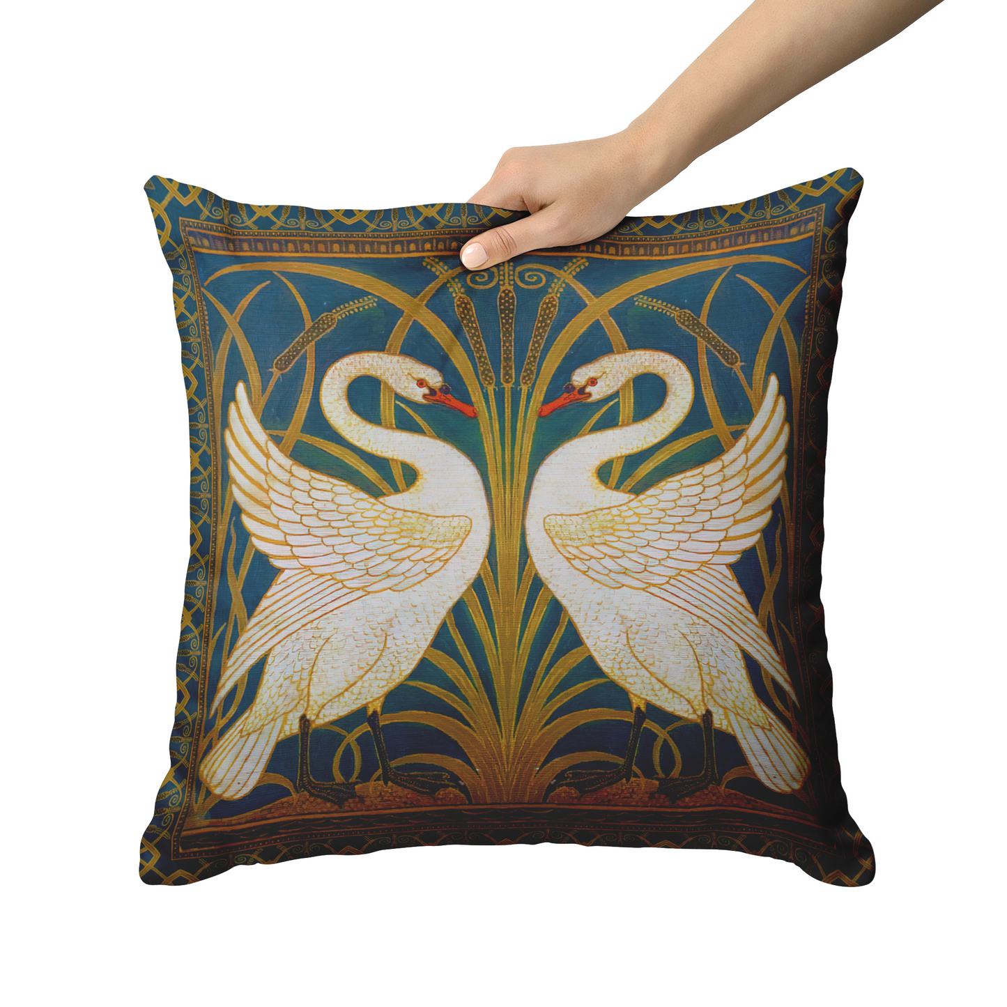 "Swan, Rush and Iris" Throw Pillow