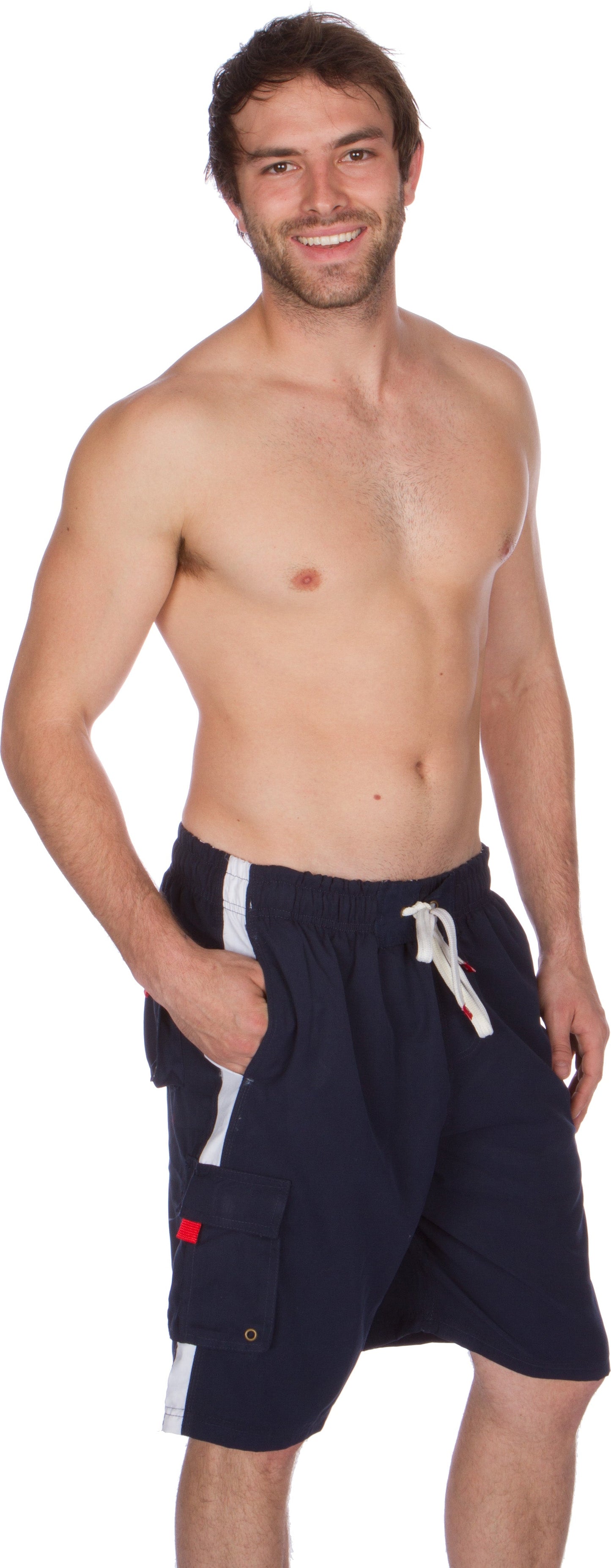 Men's Contrast Striped Solid Color Swim Trunks for Surfing and Skating by Sakkas - Concordia Style Boutique