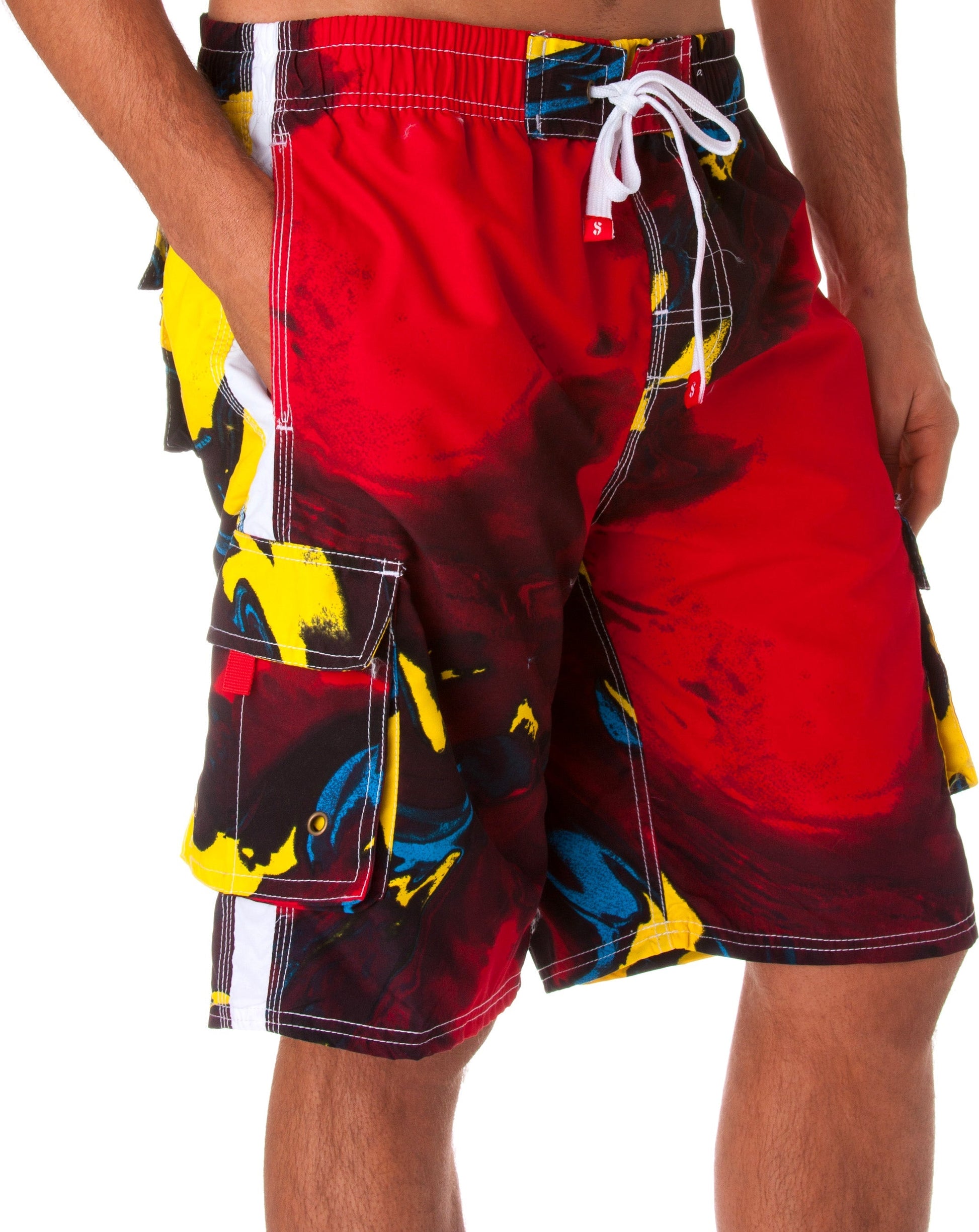 Sakkas Mens Multi Color Wave Design Skate Surf Board Short / Swim Trunks - Concordia Style Boutique