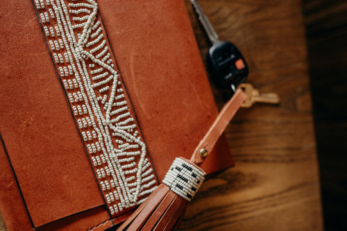 Beaded Leather Tassel Fob