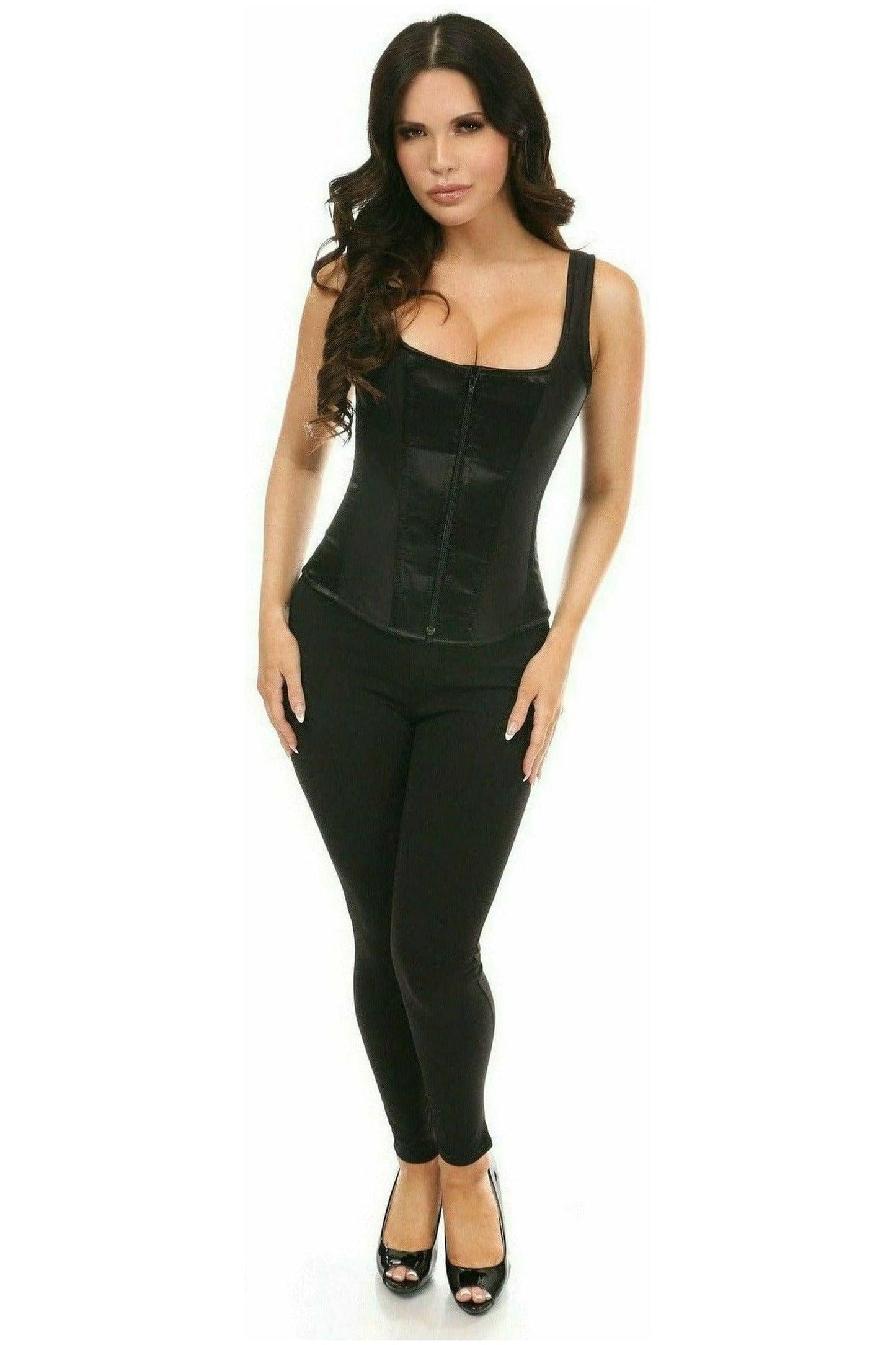 Top Drawer Black Satin Steel Boned Uniforming Corset w/Straps