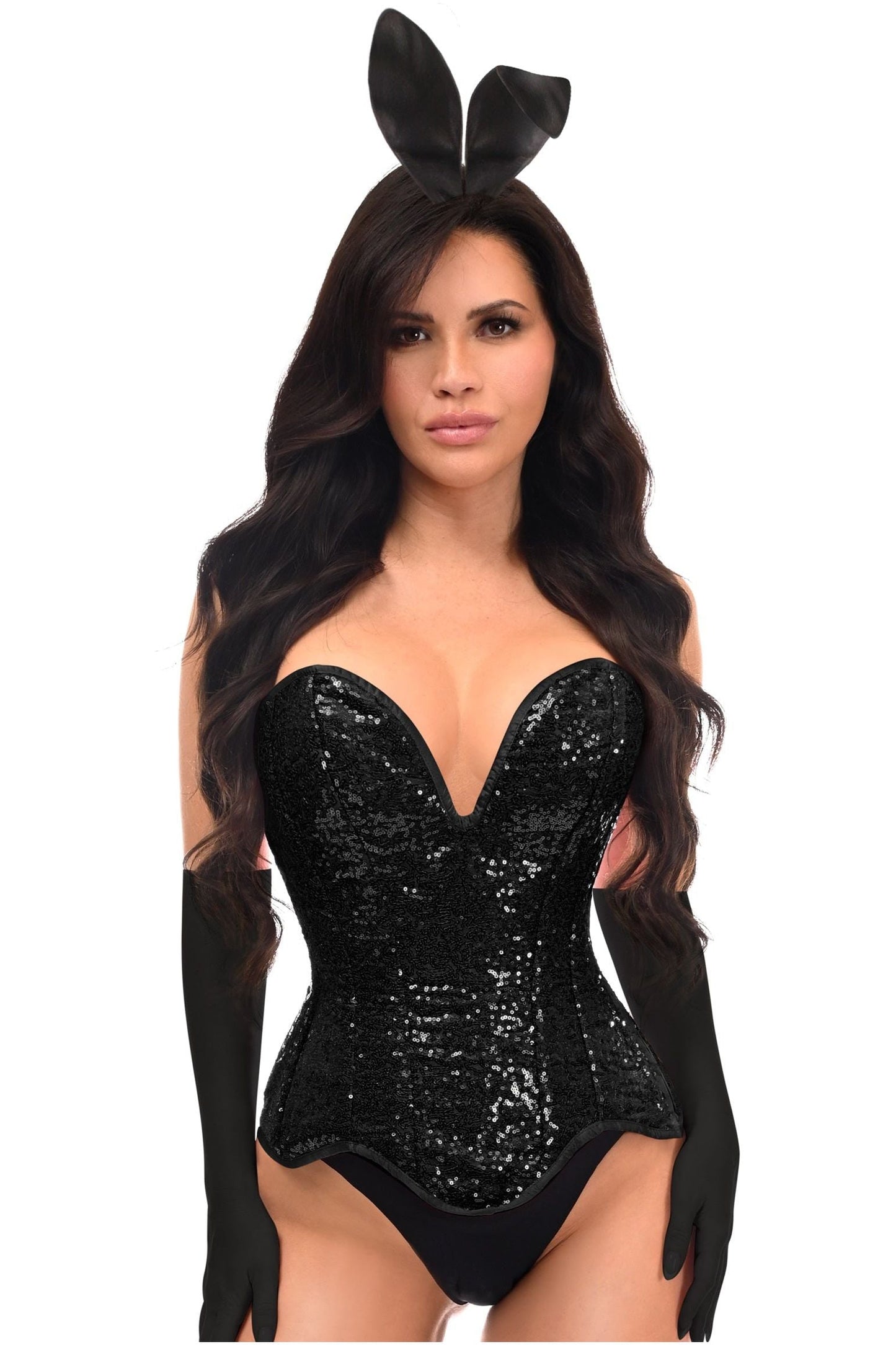 Top Drawer 4 PC Black Sequin Corset Bunny Costume