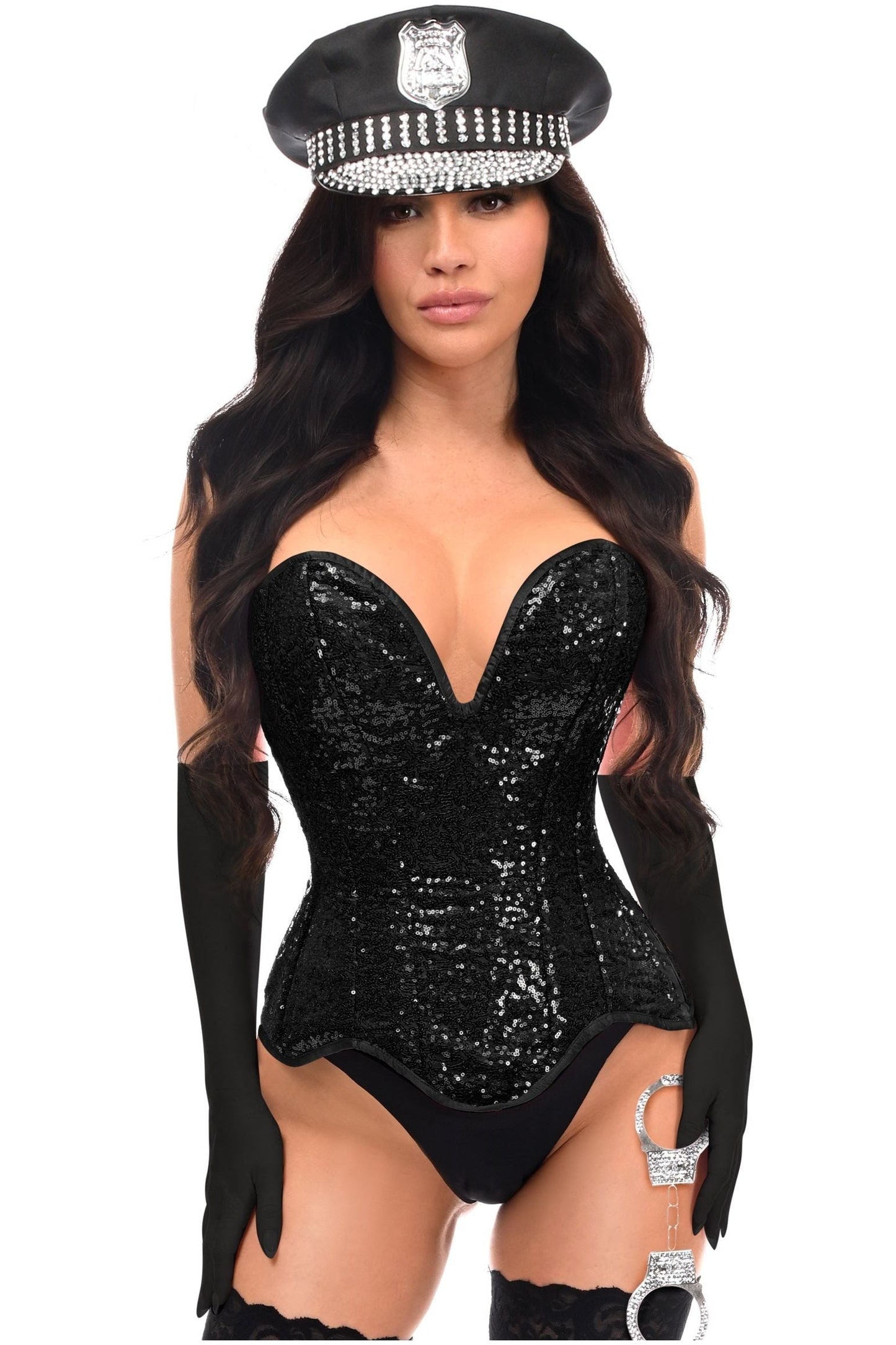 Top Drawer 4 PC Black Sequin Corset Cop Costume