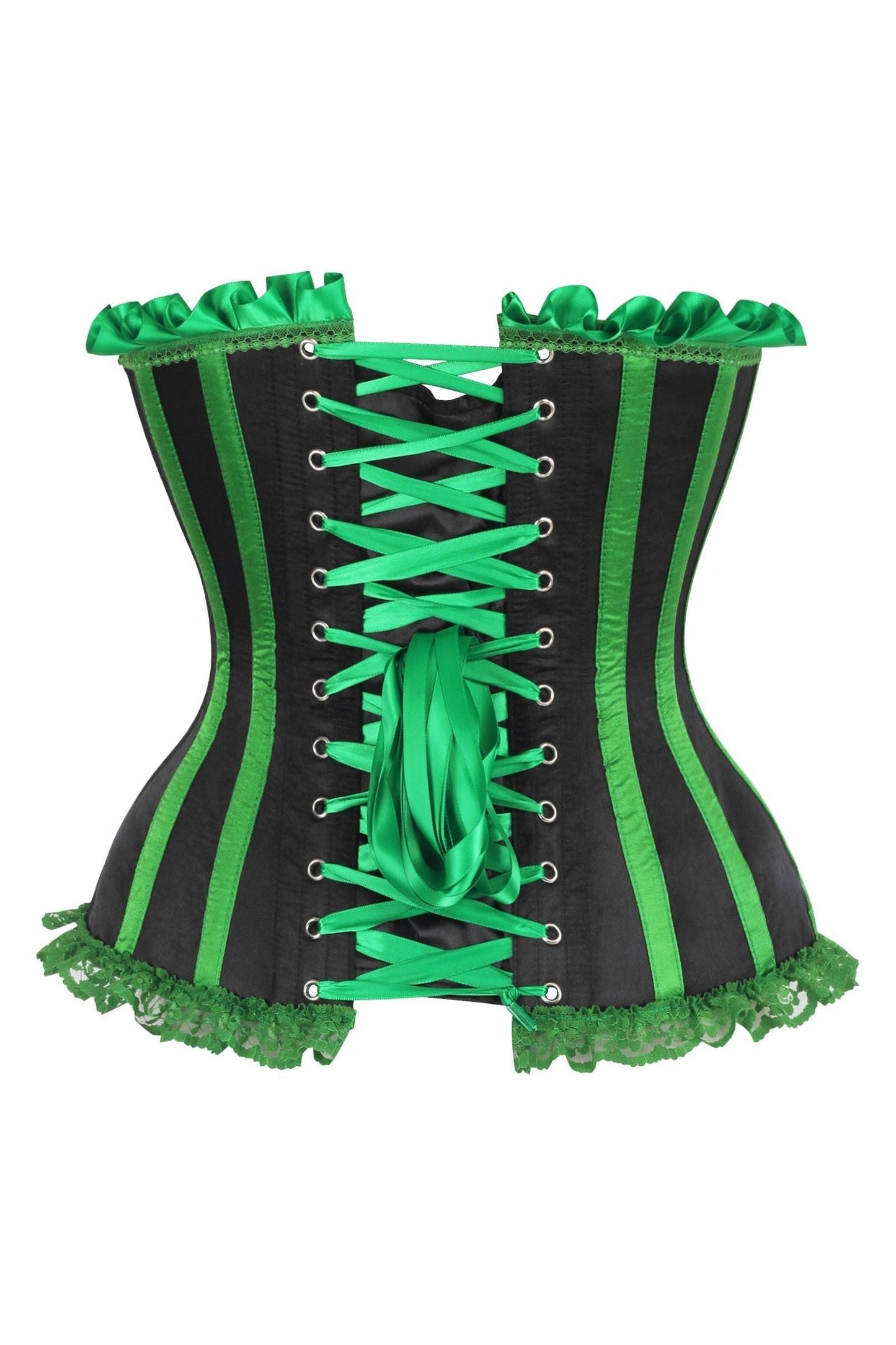 Top Drawer Black/Green Satin Steel Boned Burlesque Corset