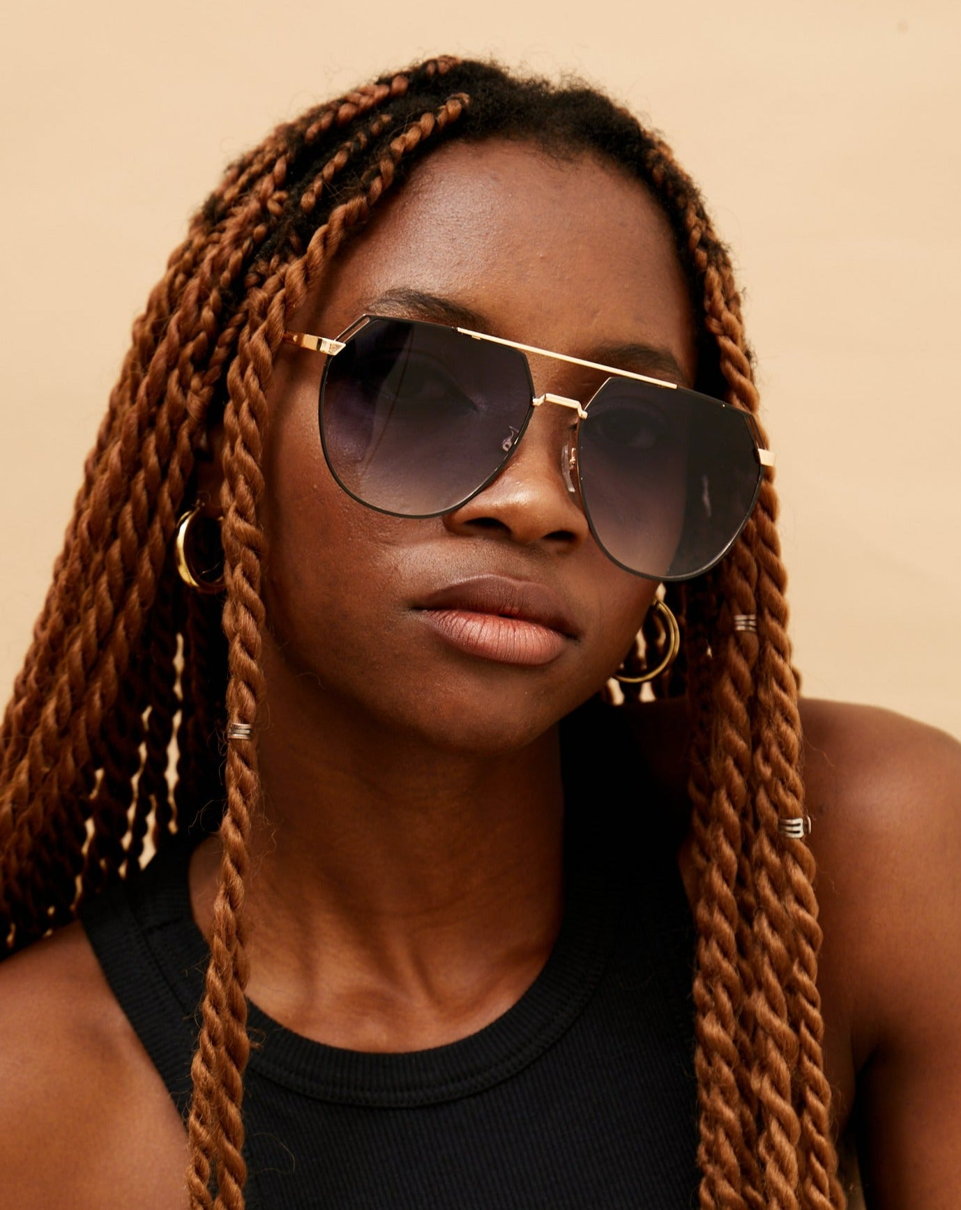 Farrah - Midnight Square Aviator Sunglasses - Concordia Style Boutique