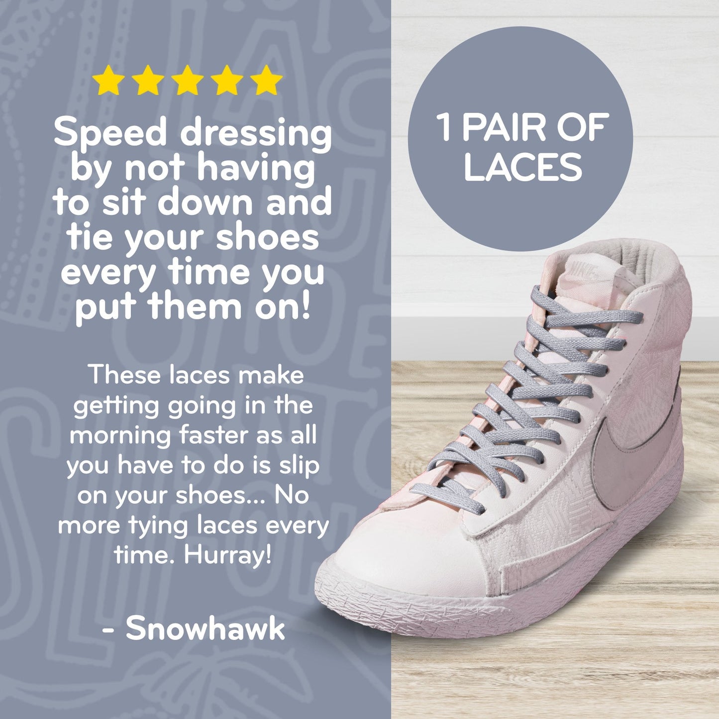 Light Grey Flat Elastic Stretch Shoe Laces