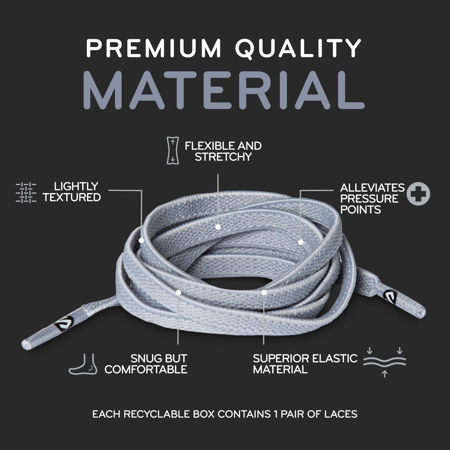 Light Grey Flat Elastic Stretch Shoe Laces