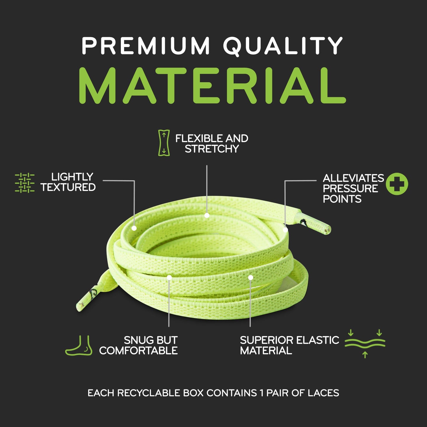 Neon Green Flat Elastic Stretch Shoe Laces