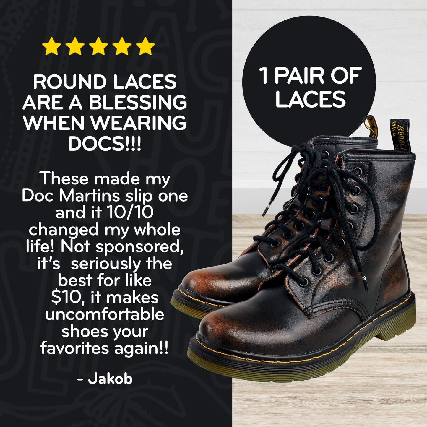 Black Round Elastic Stretch Shoe Laces