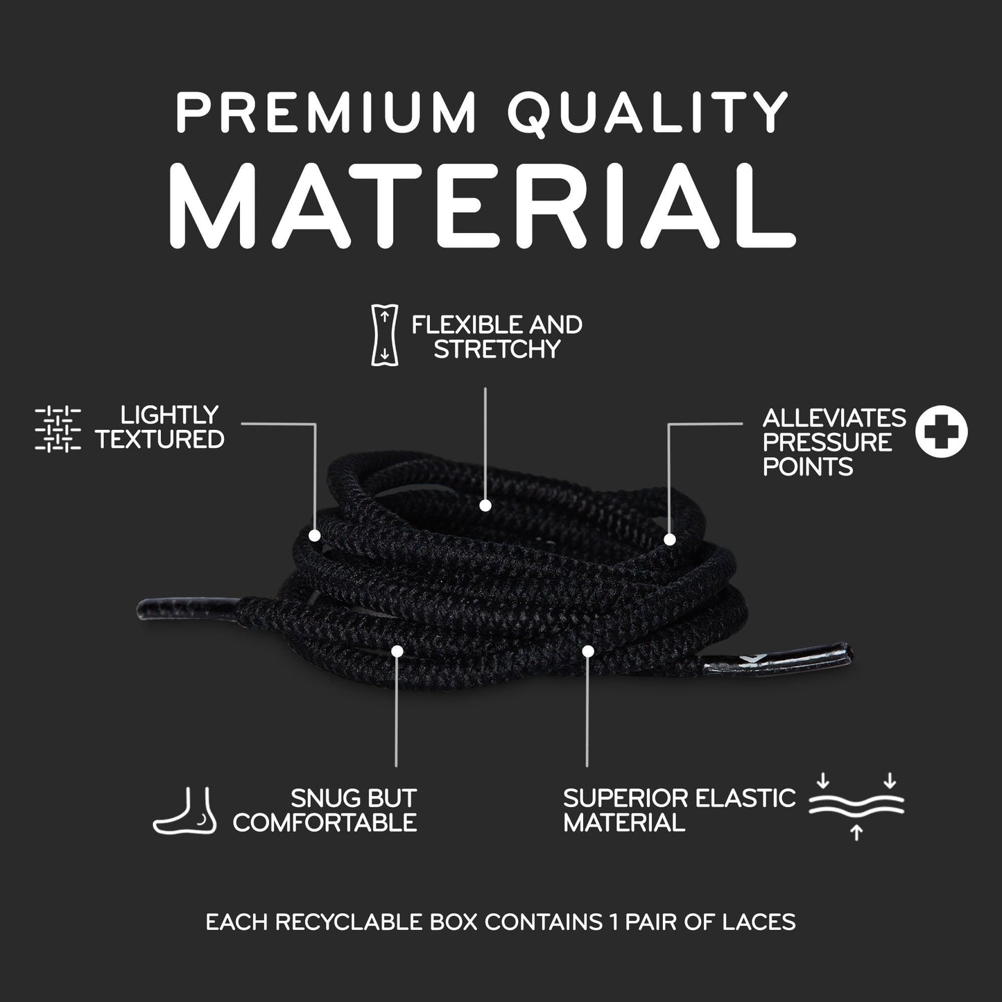 Black Round Elastic Stretch Shoe Laces