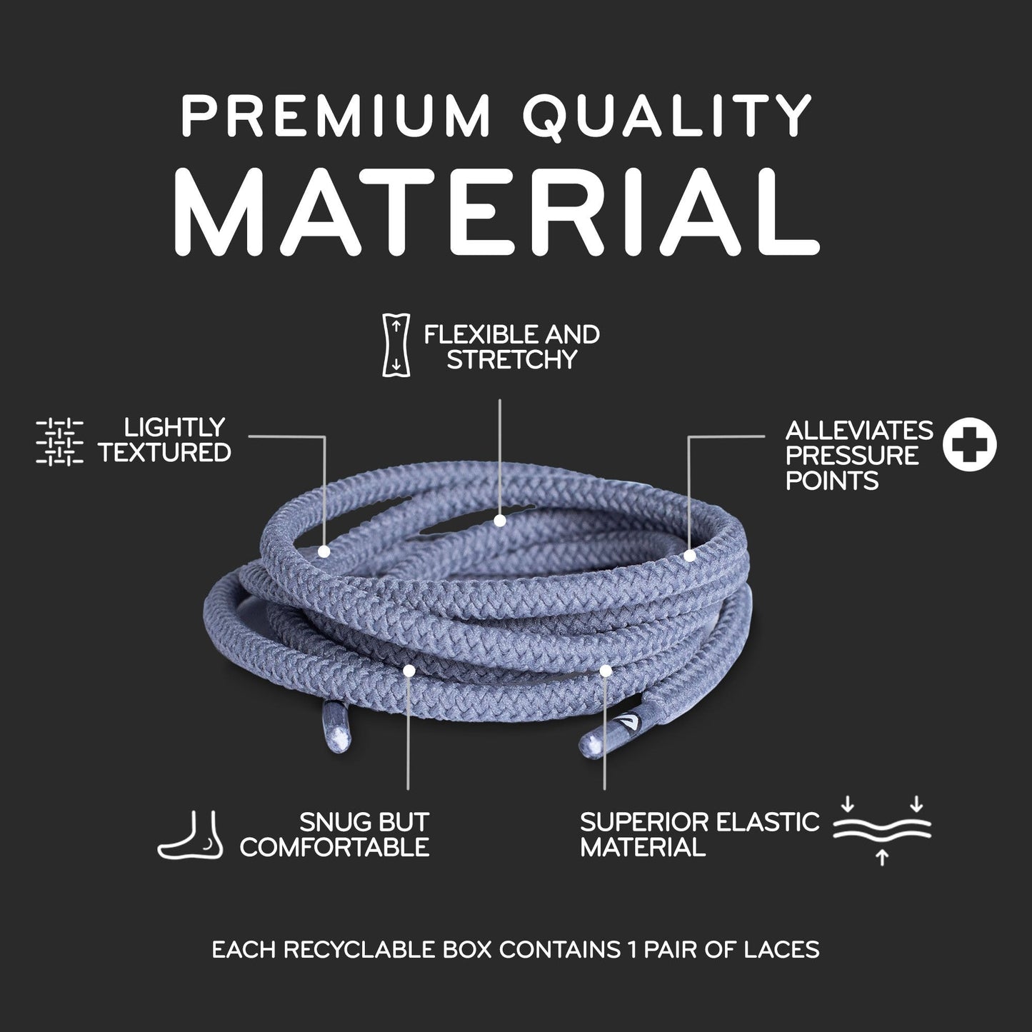 Grey Round Elastic Stretch Shoe Laces