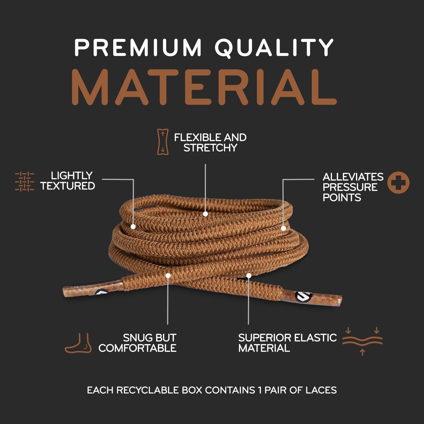 Light Brown Round Elastic Stretch Shoe Laces