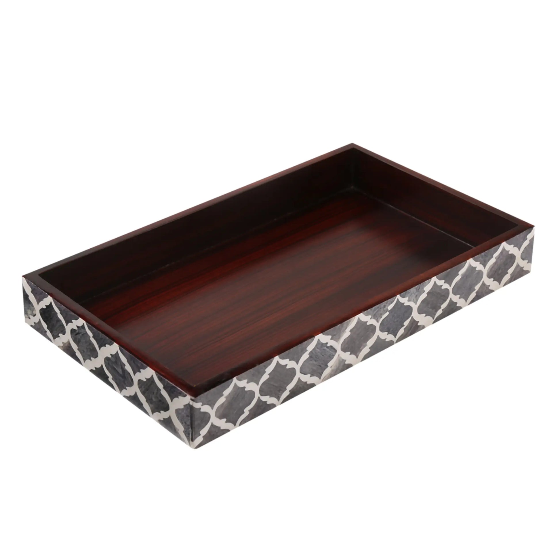 Vanity Trays Moroccan Pattern Bone & Resin Inlay Collection in 10x6, Grey & White - Concordia Style Boutique