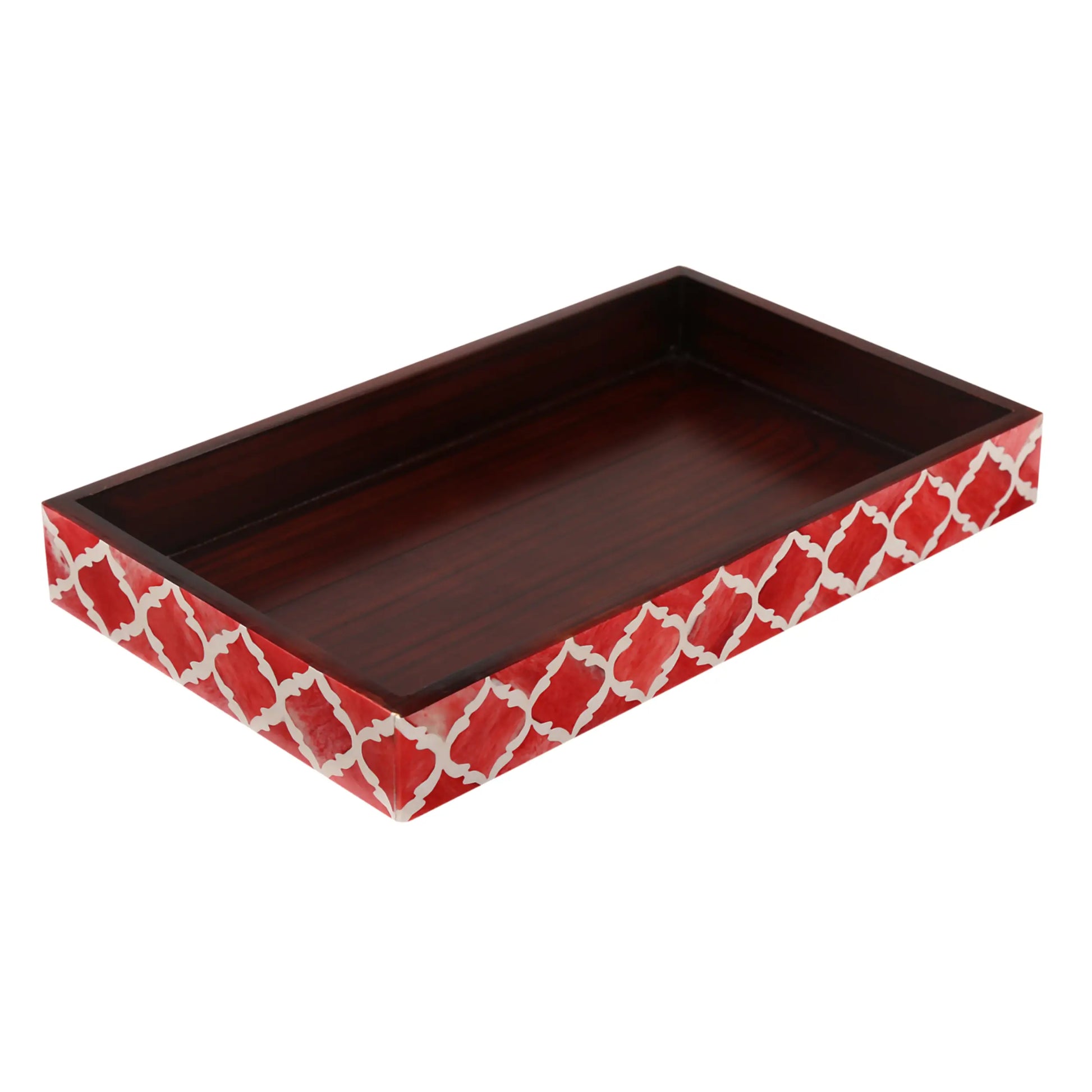 Vanity Trays Moroccan Pattern Bone & Resin Inlay Collection in 10x6, Red & White - Concordia Style Boutique