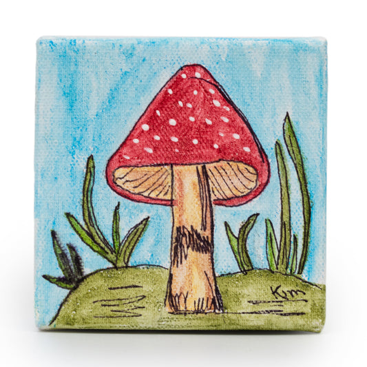 Mushroom Painting | 4" x 4" | Paint on Canvas | The Painted Attic