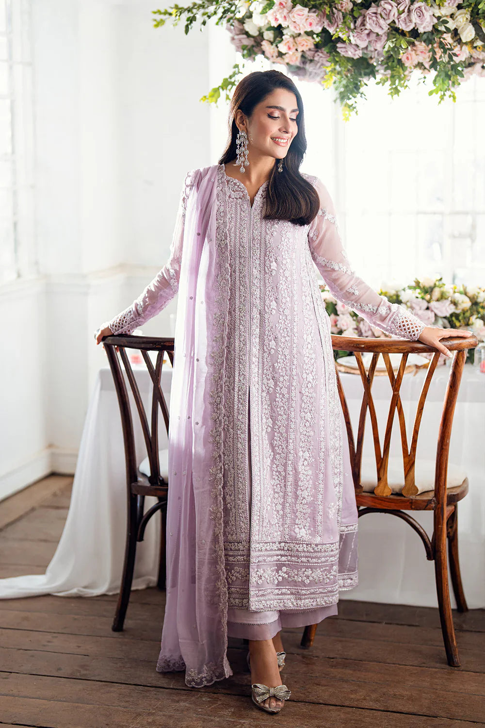 Azure - Twilight Lavender Three Piece Embroided Chiffon Suit