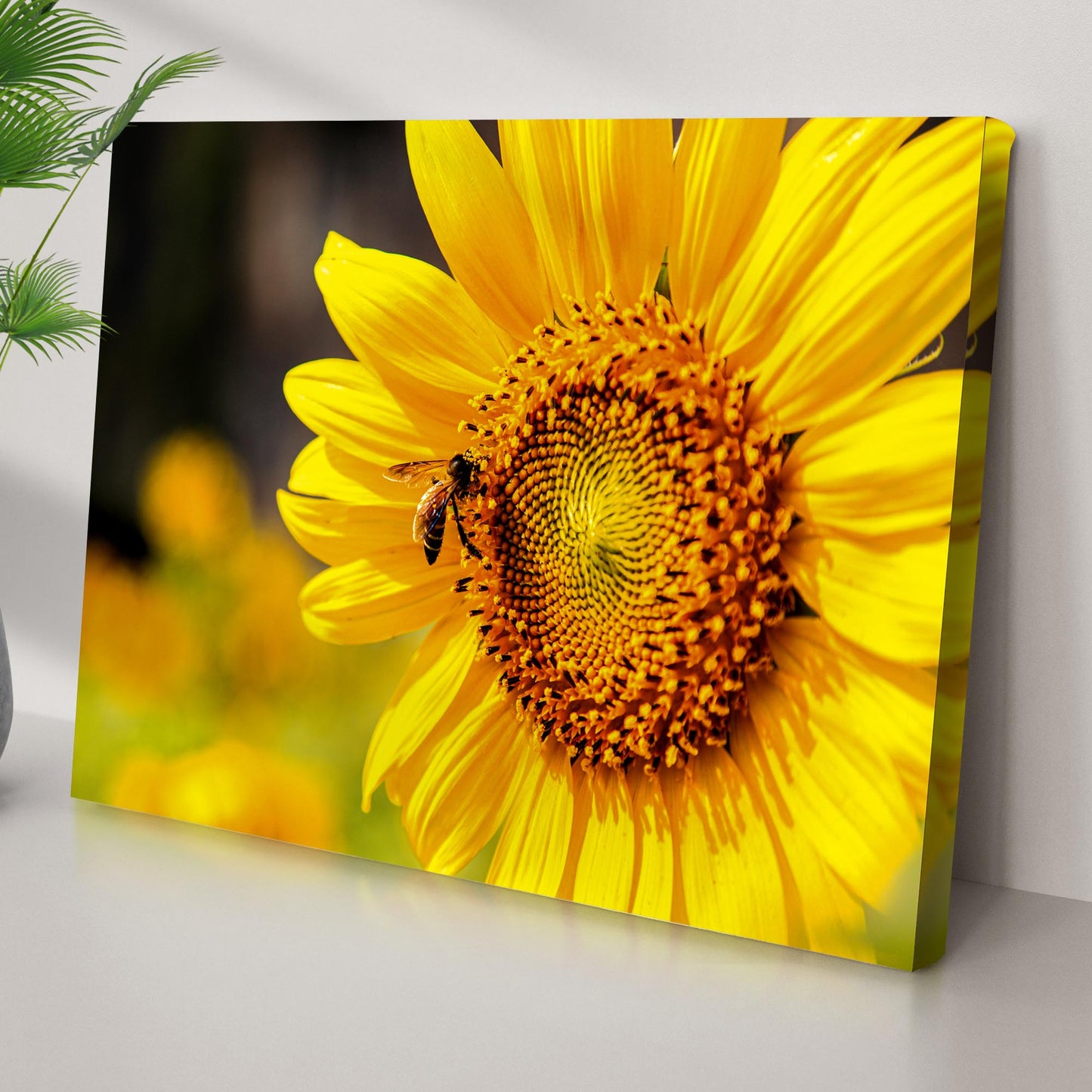 Bee On Sunflower Canvas Wall Art